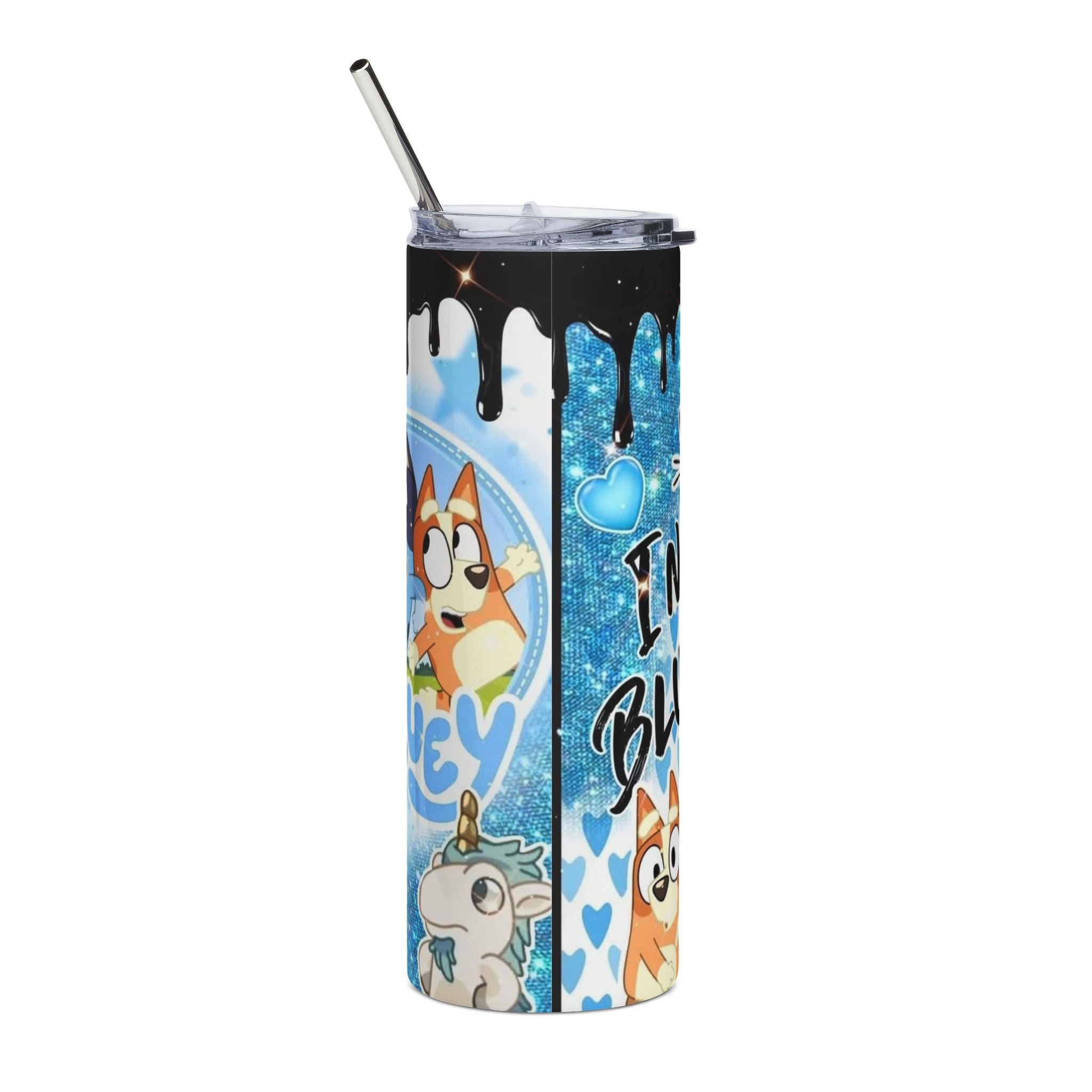 Bluey characters collage Tumbler | 20oz stainless steel, heart pattern