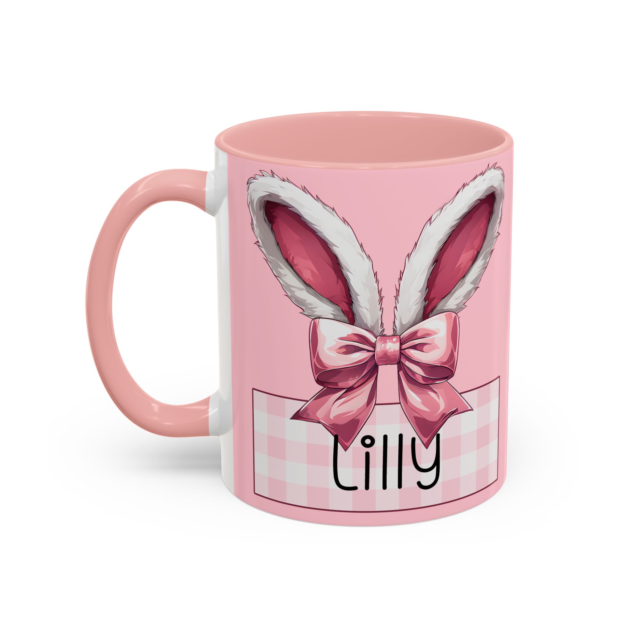 Pink Bunny Ears Name Mug Accent Coffee Mug | Personalized Easter