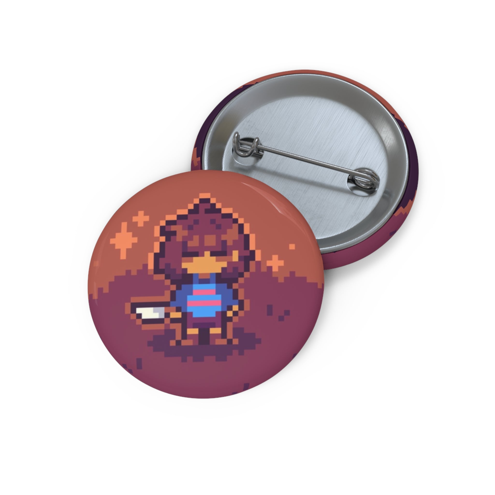Undertale Frisk Pixel Warrior character pin | round enamel button, gaming pixel art