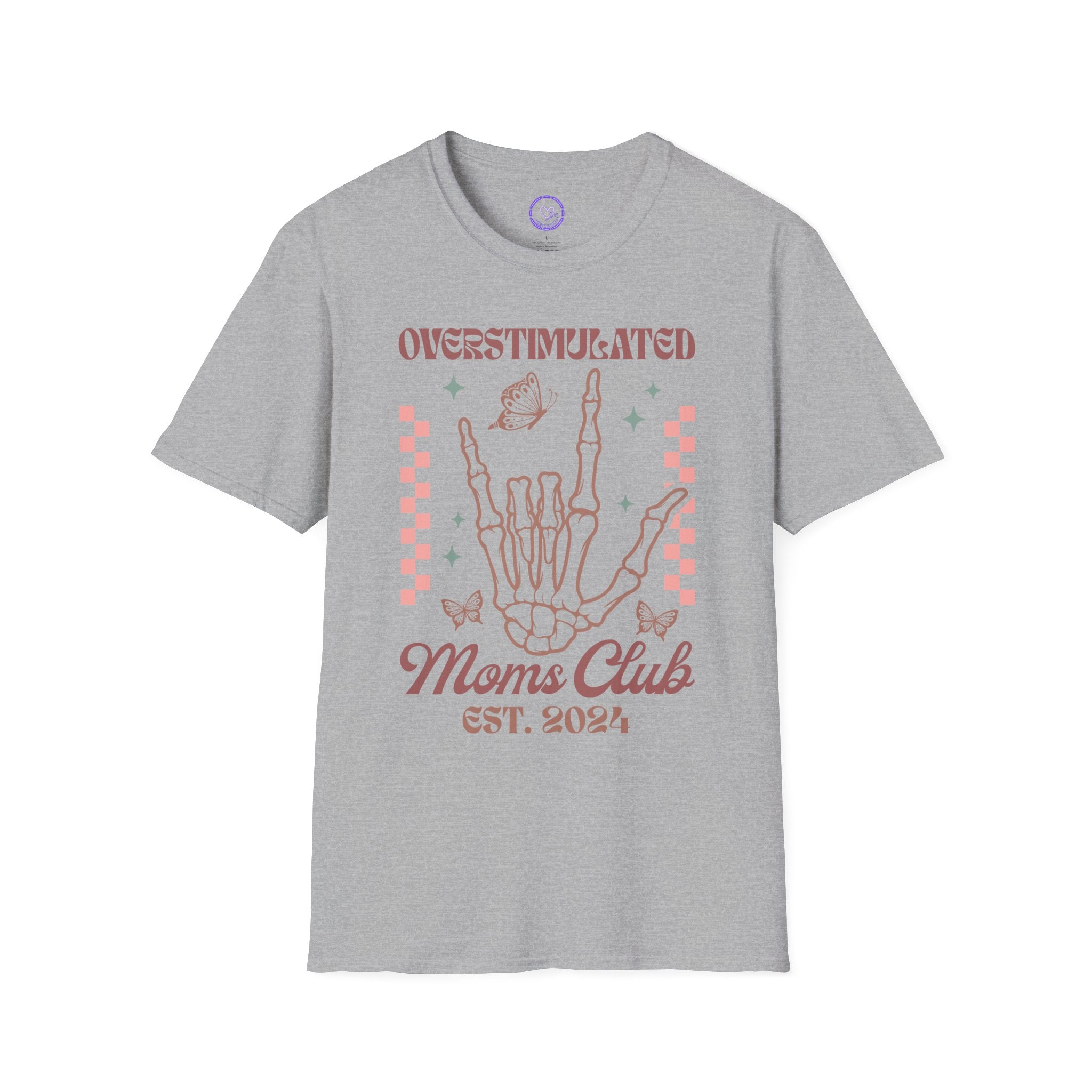 Overstimulated Moms Club T-Shirt | Skeletal Hand Graphic, Est. 2024