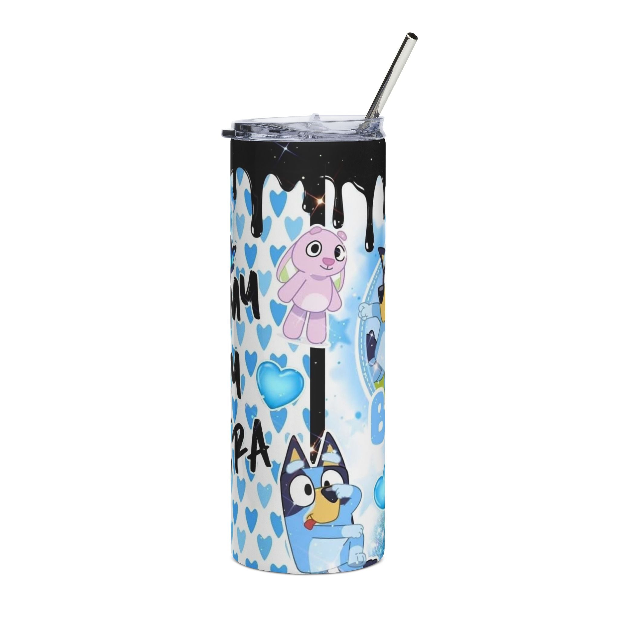 Bluey characters collage Tumbler | 20oz stainless steel, heart pattern