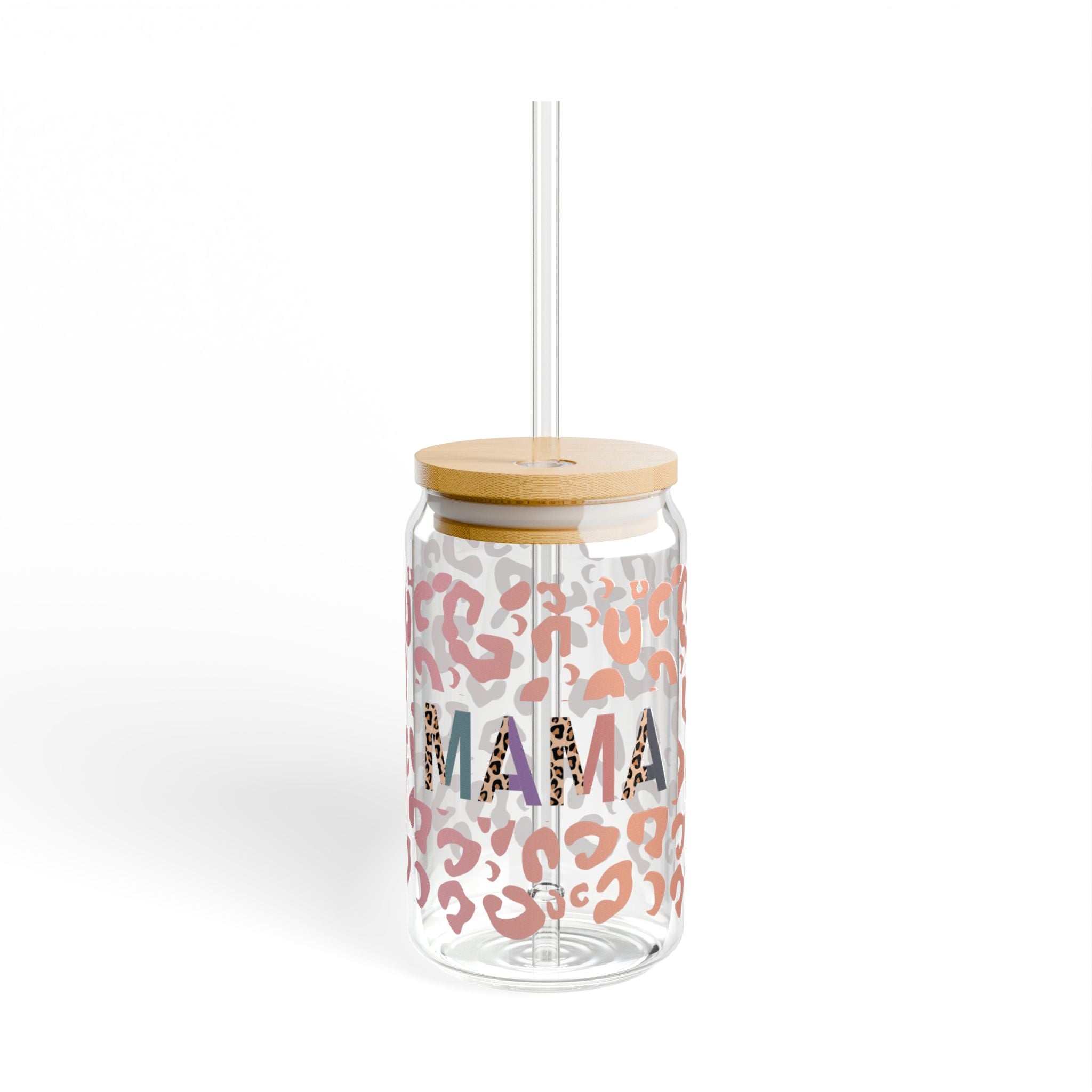 Mama Leopard Print Sipper Glass | 16oz Clear Straw Tumbler