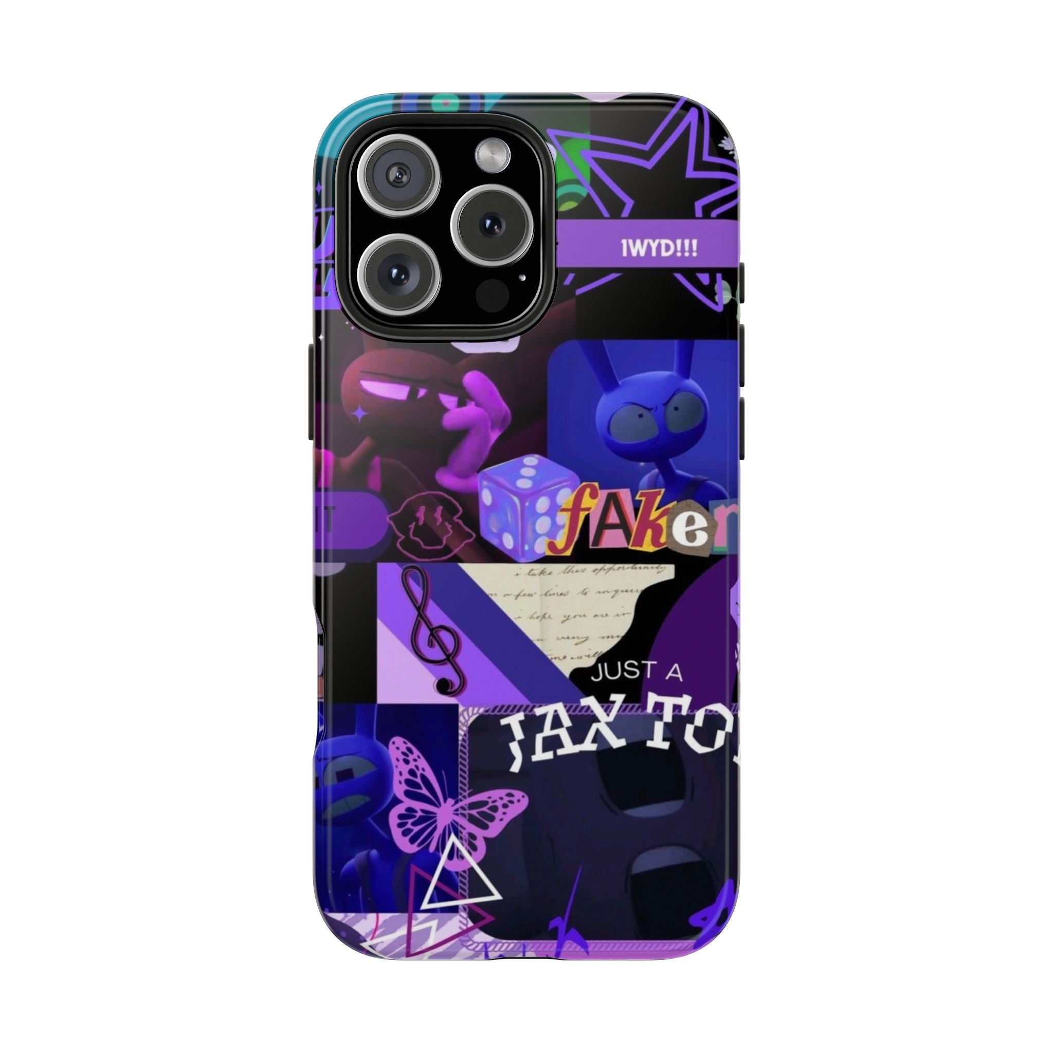 The Amazing Digital Circus Jax Purple Collage Graphic Tough Phone Case | Retro Icons, Dice, Butterfly
