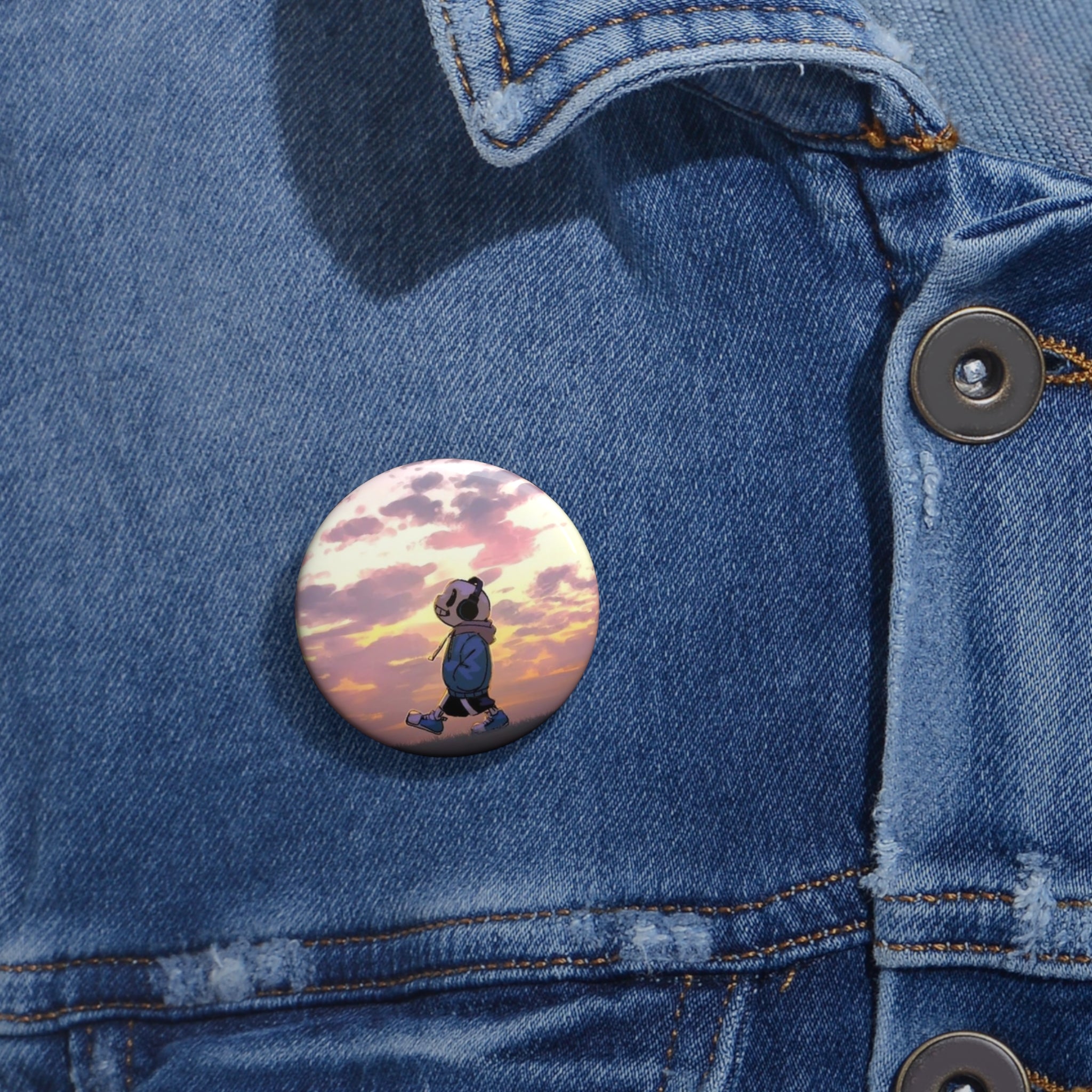 Undertale Sans Panda Kid Walking at Sunset Pin Button | Enamel Style Round Pin