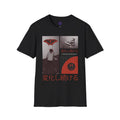 Red Black Cyberpunk Collage T-Shirt | Japanese Text, Smiley Face