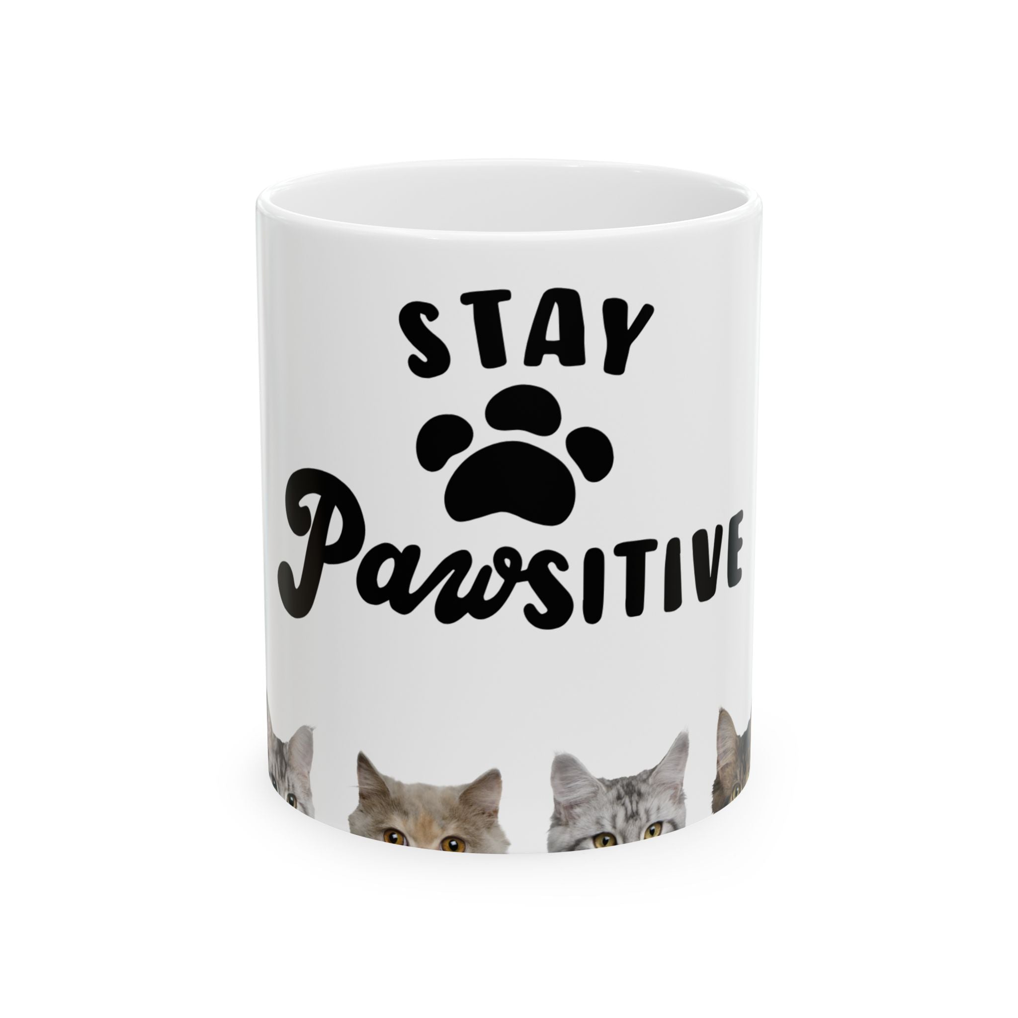 Stay Pawsitive Paw Print Cats Mug | Ceramic Coffee Cup