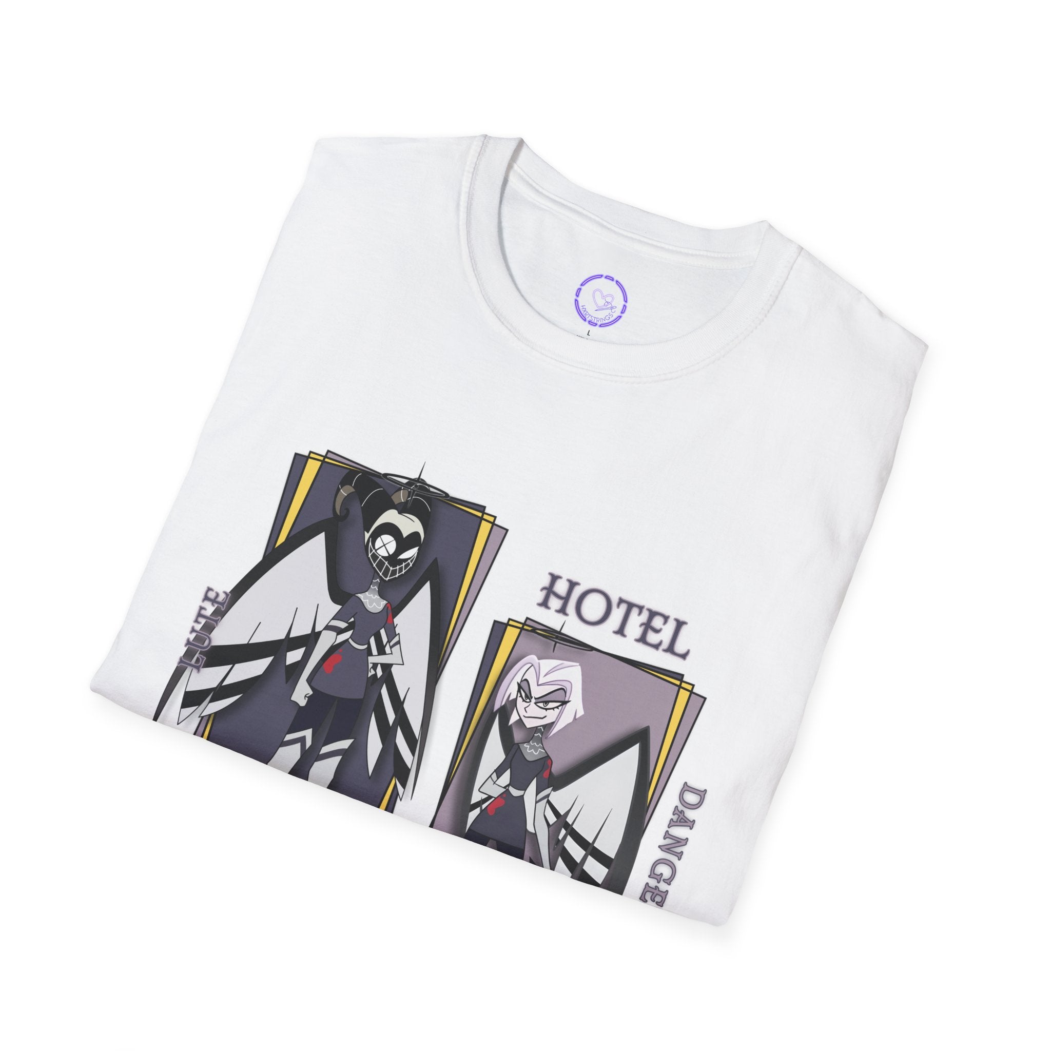 Lute Hazbin Hotel Characters T-Shirt | Angel Dust & Alastor Illustration