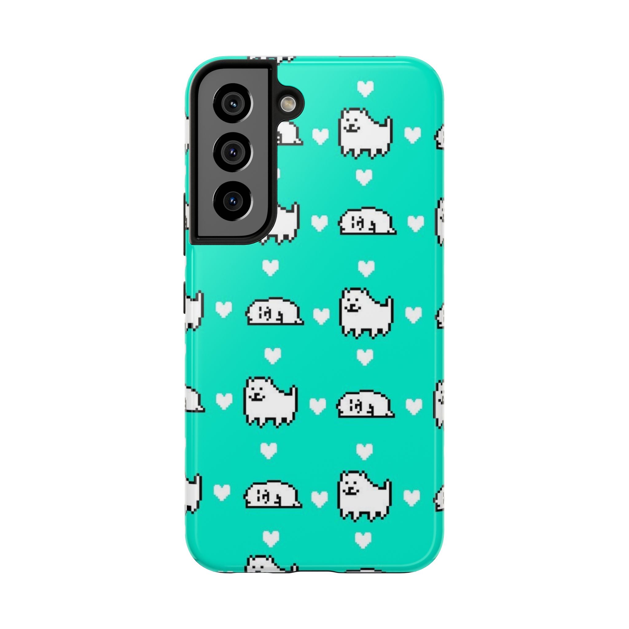 Undertale Cute Teal Kawaii Pixel Dog Pattern Phone Case | Cute Hearts Tough Phone Cases