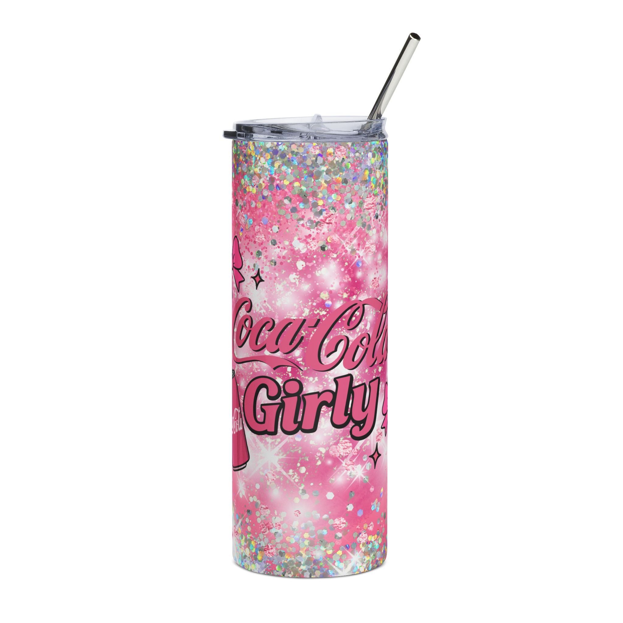Pink Coke Coca-Cola Girly Tumbler | 20oz Stainless Steel Sparkle Can Design