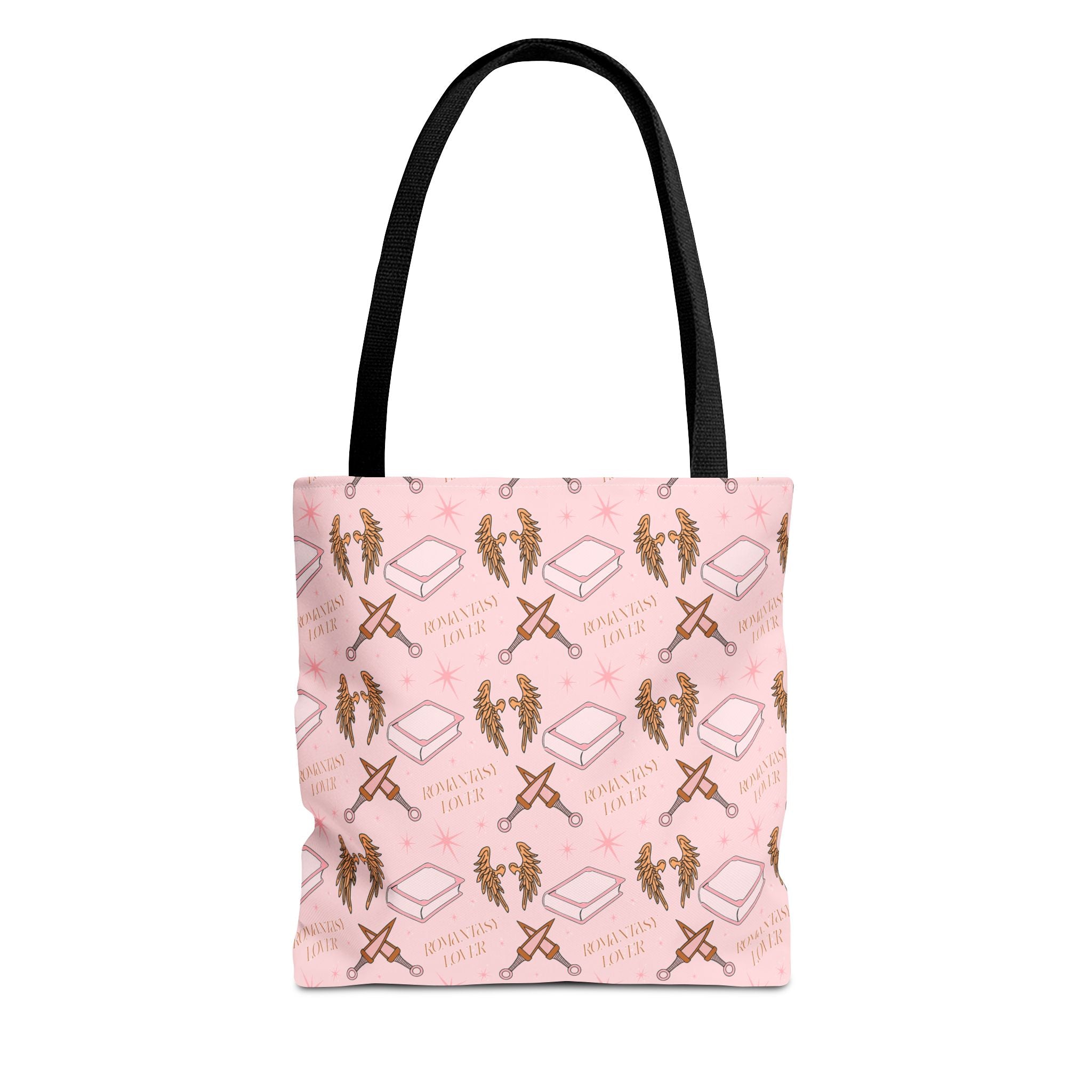 Bookish Girly Romance Reader Sword Rose Gold Scissors & Wreath Pattern Tote Bag | Pink Sewing Tools Allover Print