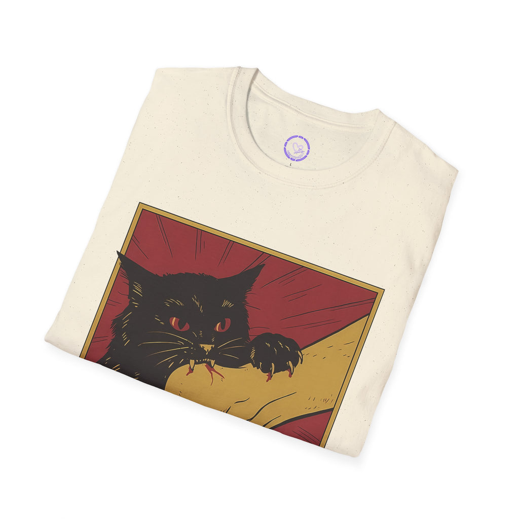 Cat Bite T-Shirt — Black Cat Biting Paw Graphic Tee