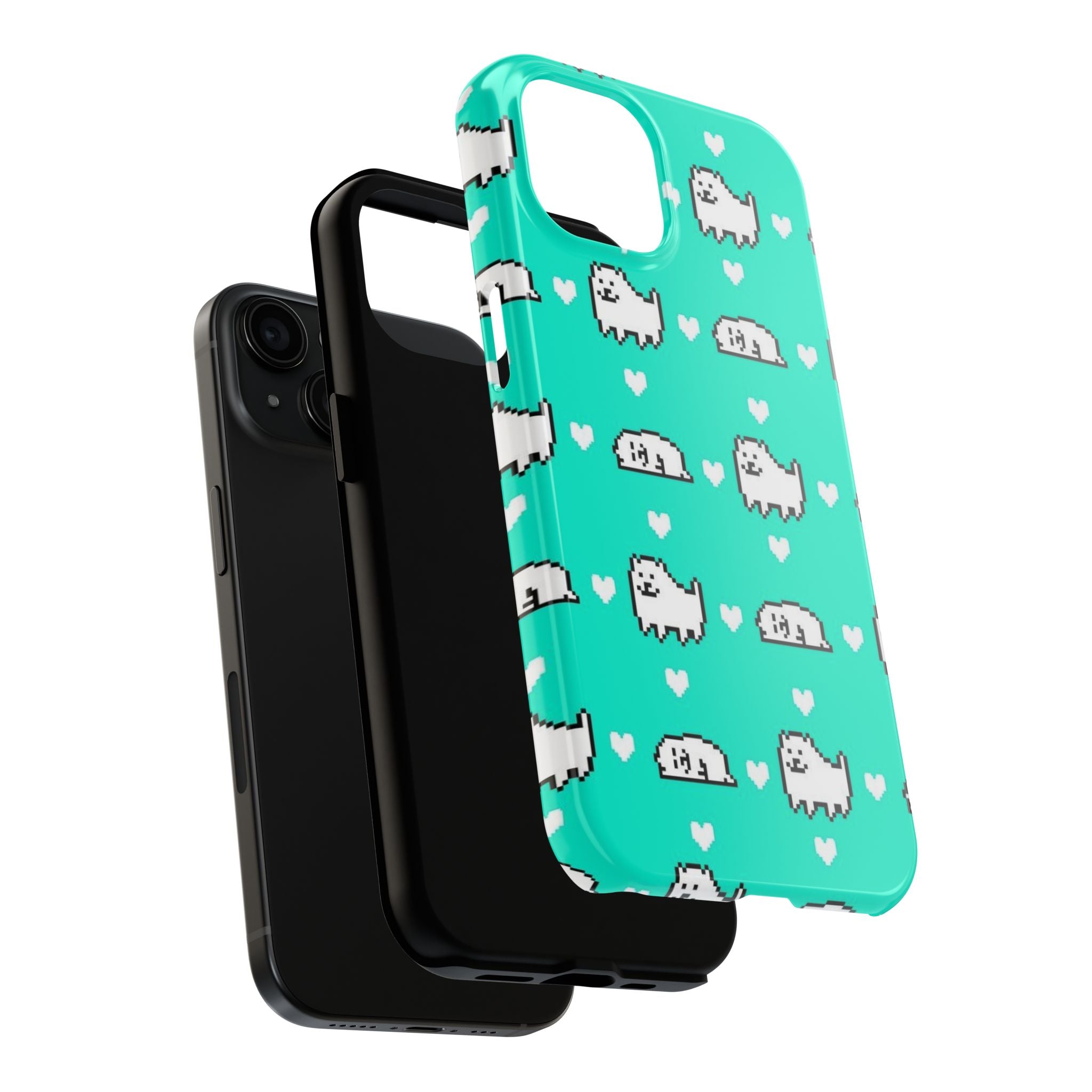 Undertale Cute Teal Kawaii Pixel Dog Pattern Phone Case | Cute Hearts Tough Phone Cases