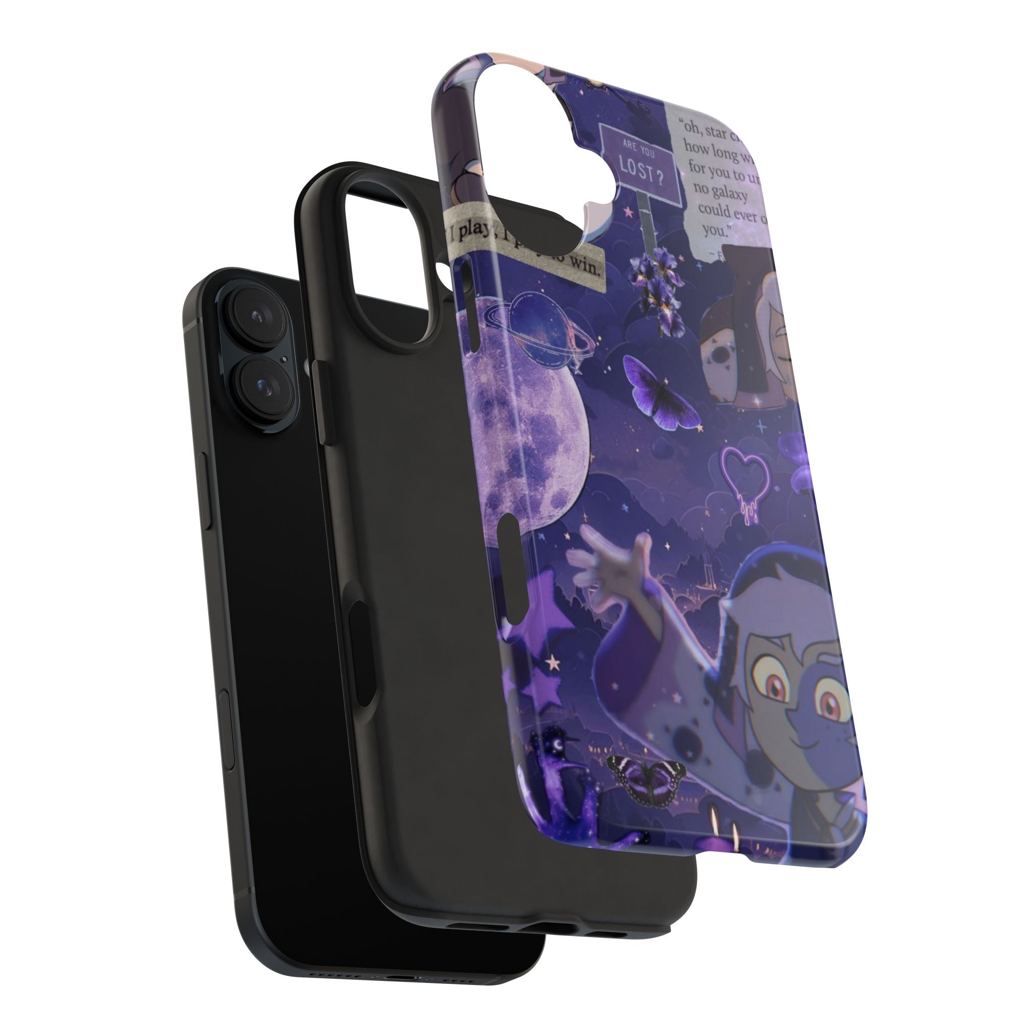 The Owl House The Collector Space Vampire Character phone case | purple galaxy collage, moon & butterflies
