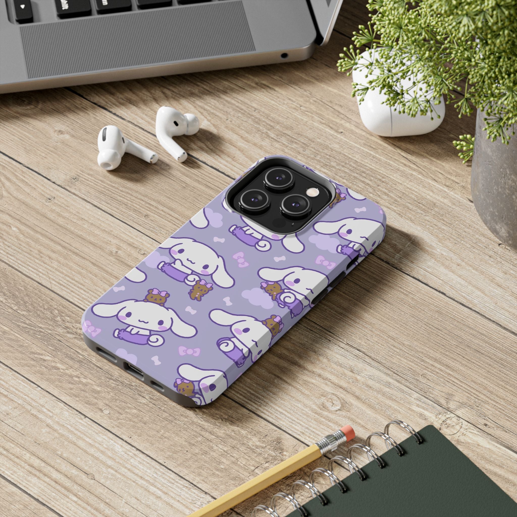 Kawaii Cinnamoroll Pattern Phone Case | Purple Cute Cartoon Puppy