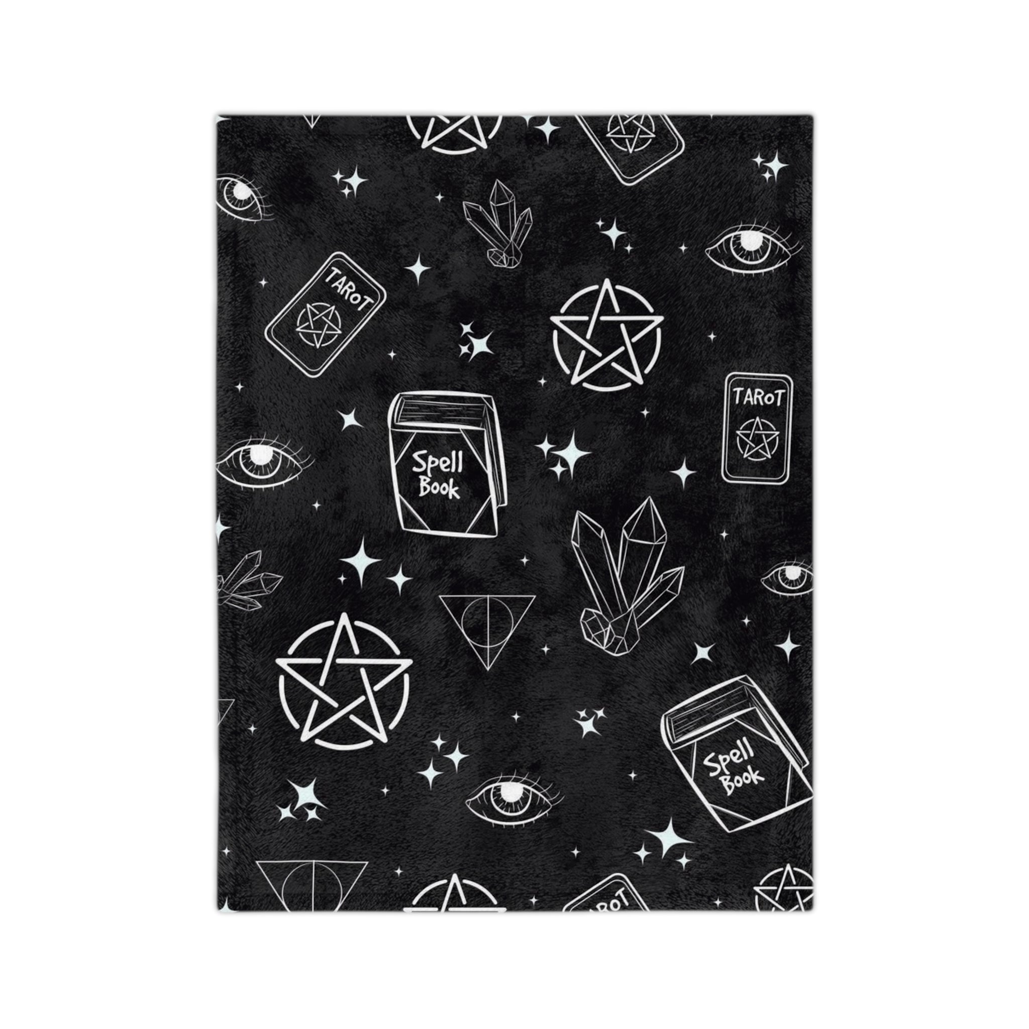 Witchy Spellbook Tarot Crystal Pattern Blanket | Velveteen Microfiber Blanket
