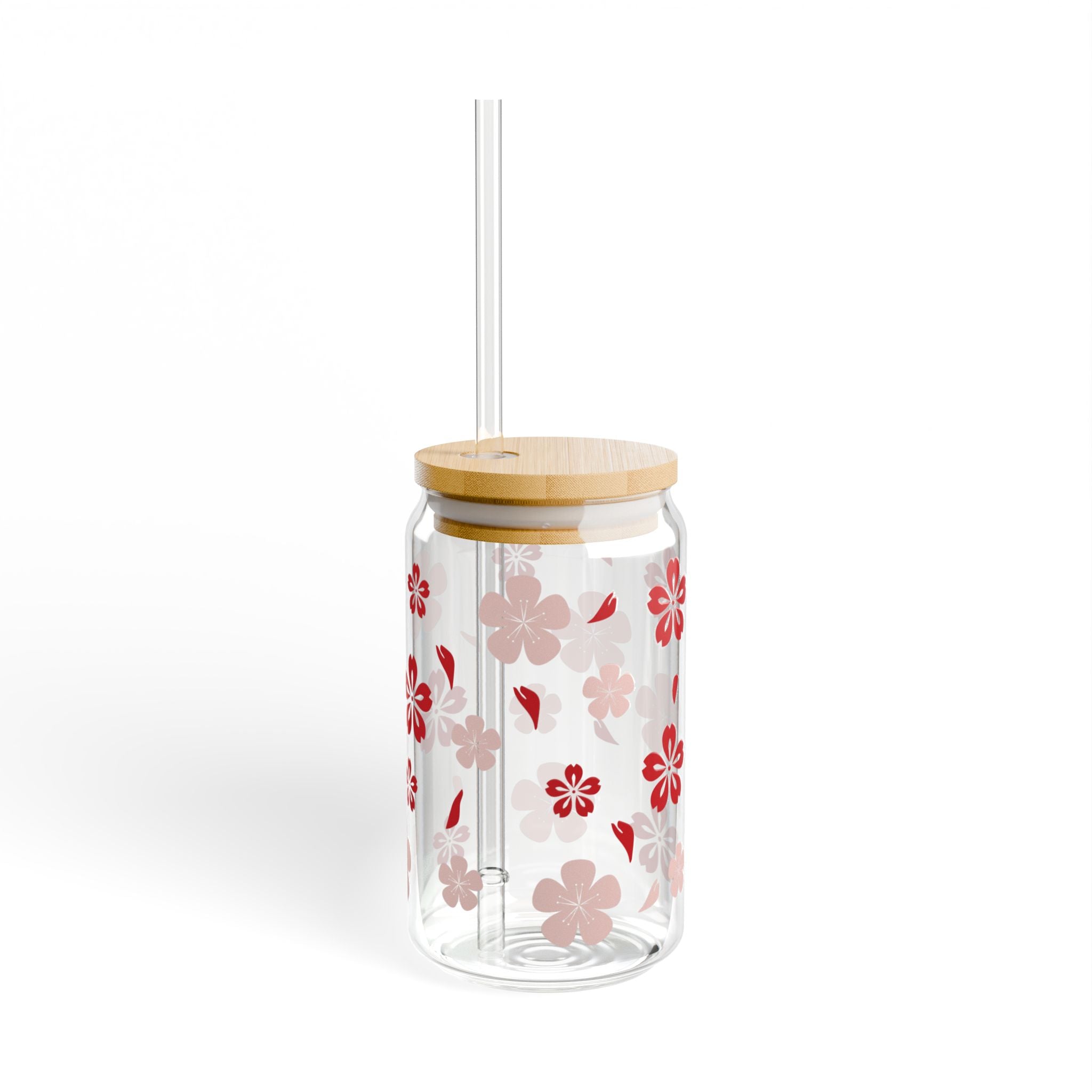 Sakura Japanese Aesthetic Red Pink Floral Pattern Sipper Glass