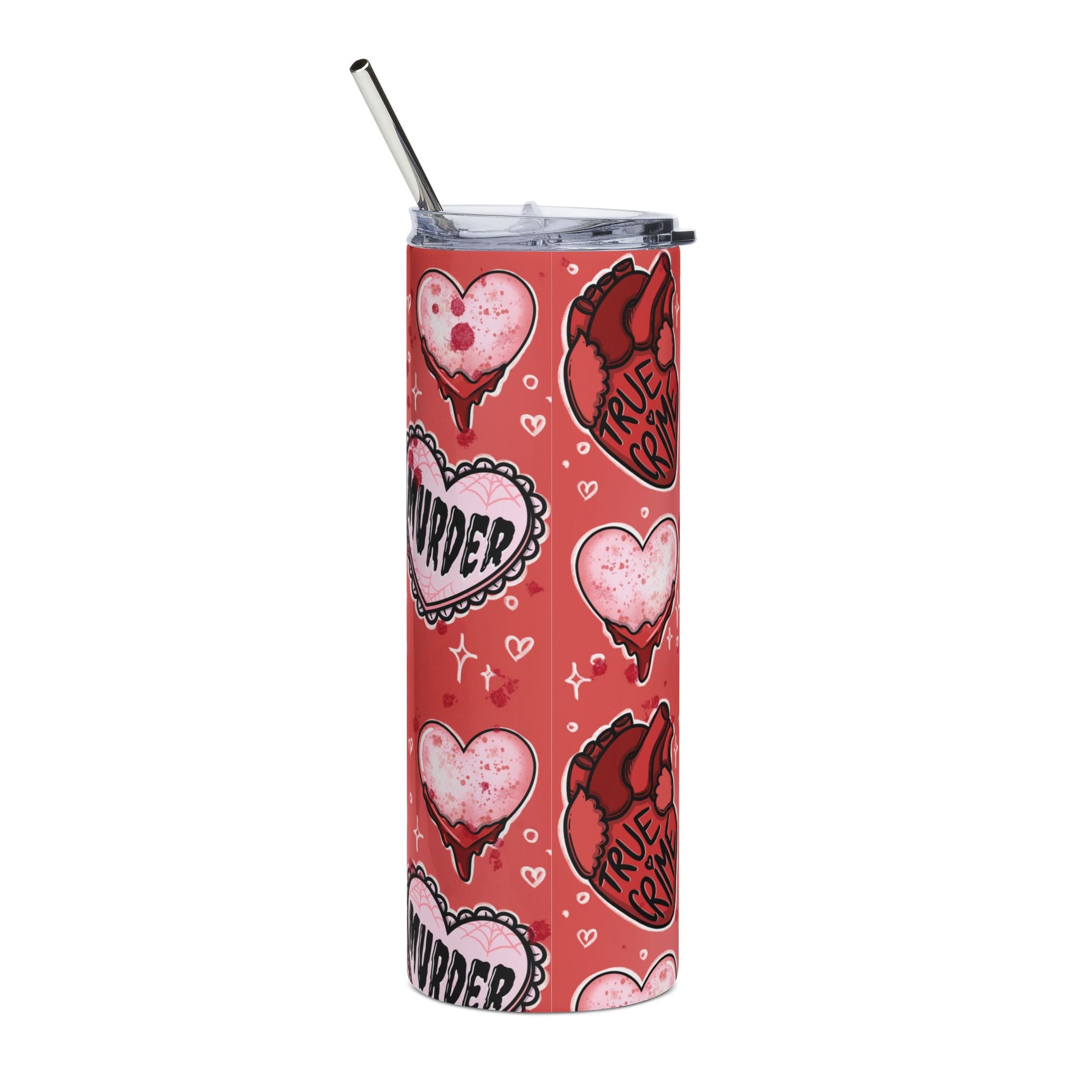 Kawaii Pastel Goth True Crime Lover Murder Heart Pattern Tumbler | 20oz Stainless Steel Skinny Cup