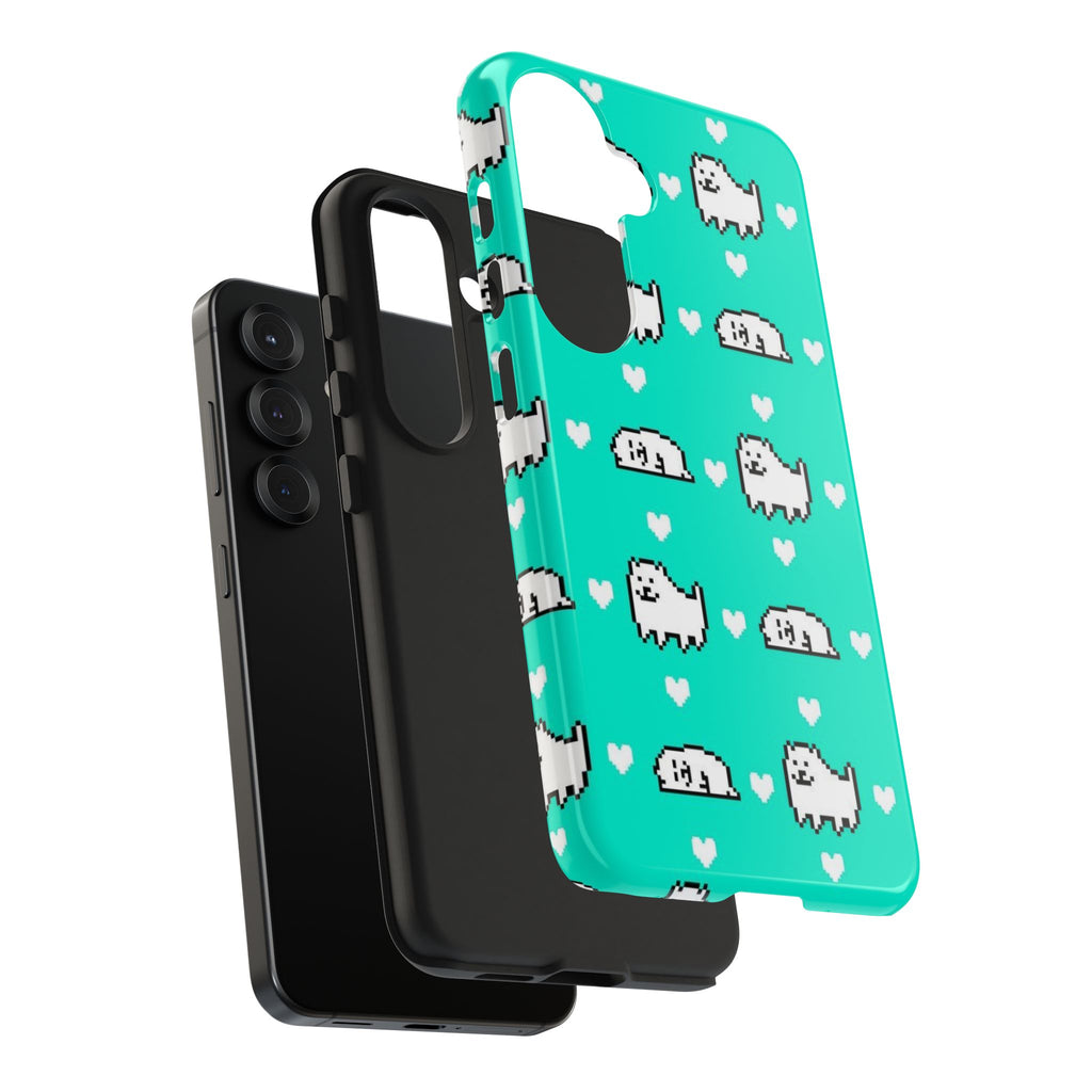 Undertale Cute Teal Kawaii Pixel Dog Pattern Phone Case | Cute Hearts Tough Phone Cases