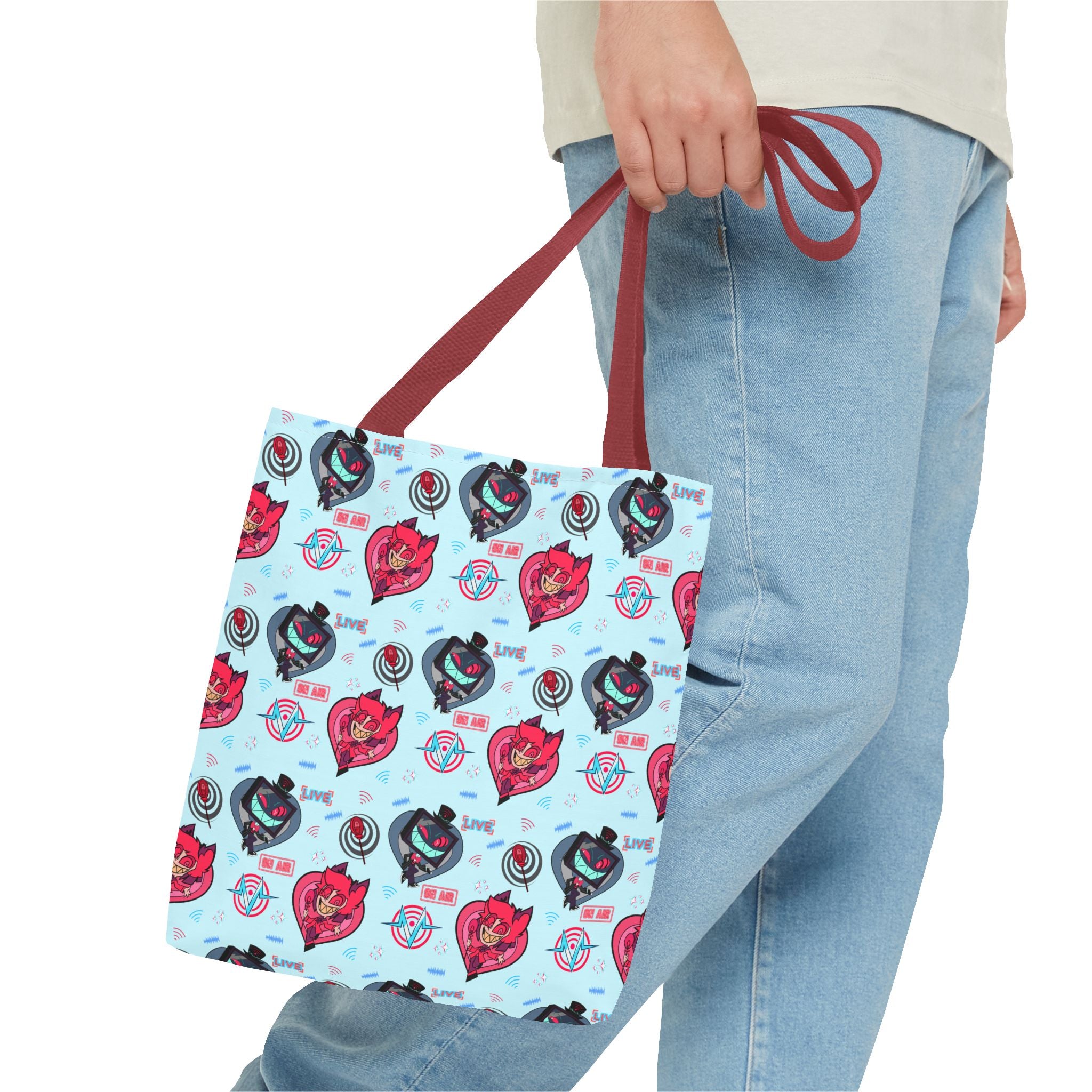 Hazbin Hotel Vox x Alastor Cute Cartoon Fox Pattern Tote Bag | Pastel Animal Face All-Over Print