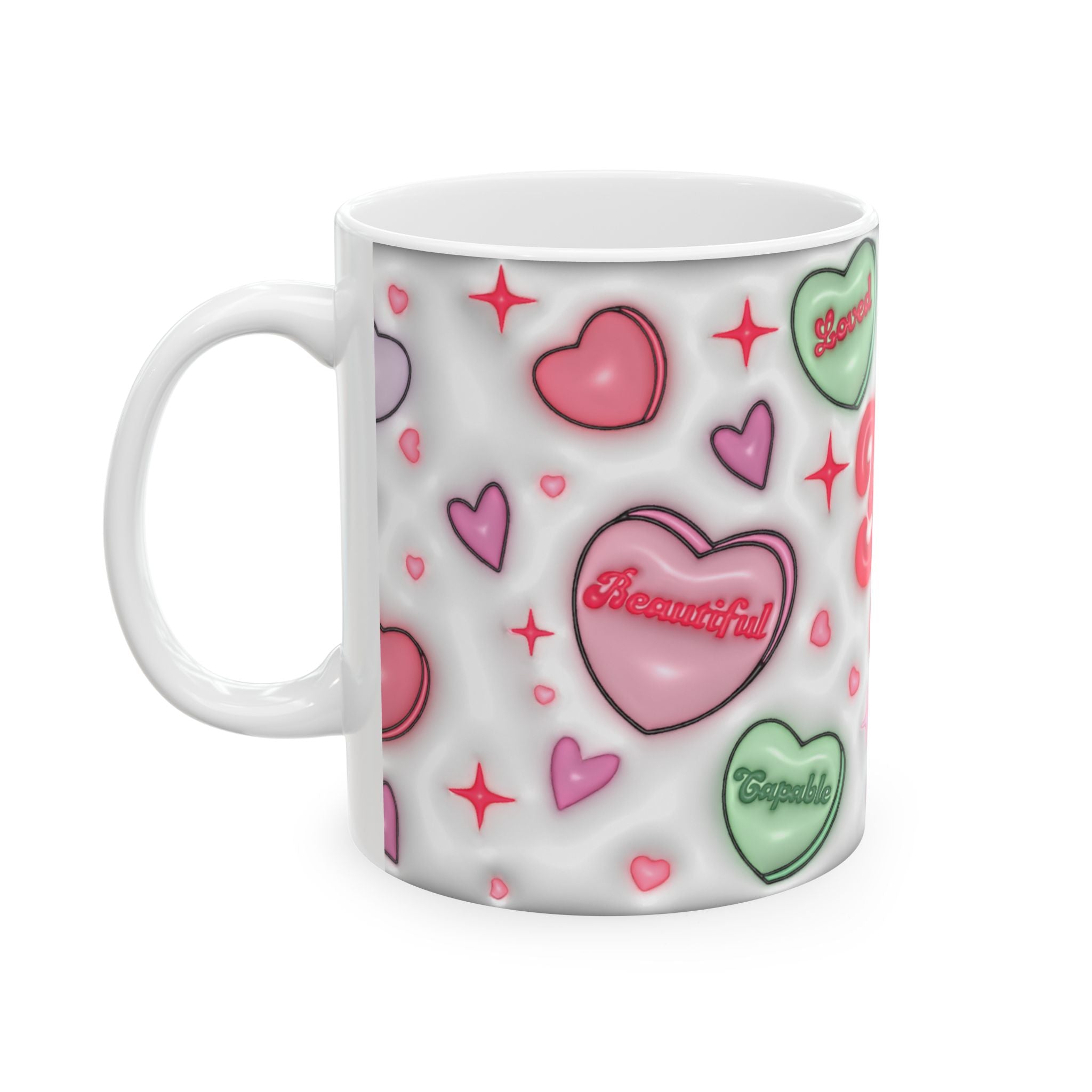 Inflated 3D Love Heart Candy Sweetheart Ceramic Mug, (11oz, 15oz)