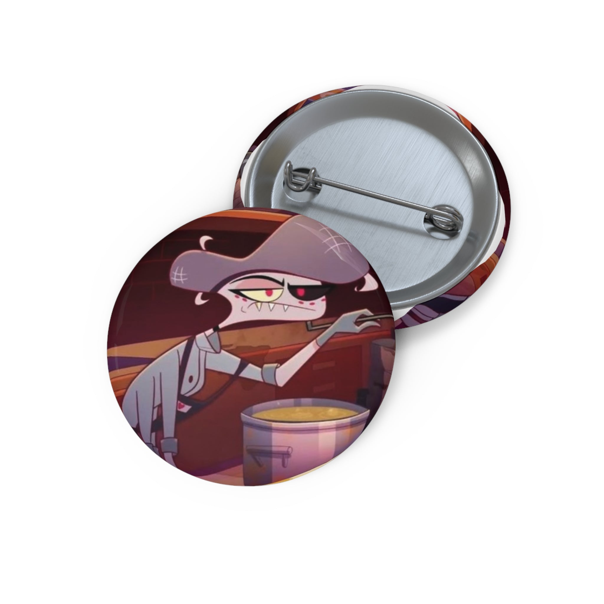 Hazbin Hotel Angel Dust Grumpy Witch Character pin button | Custom Pin Buttons