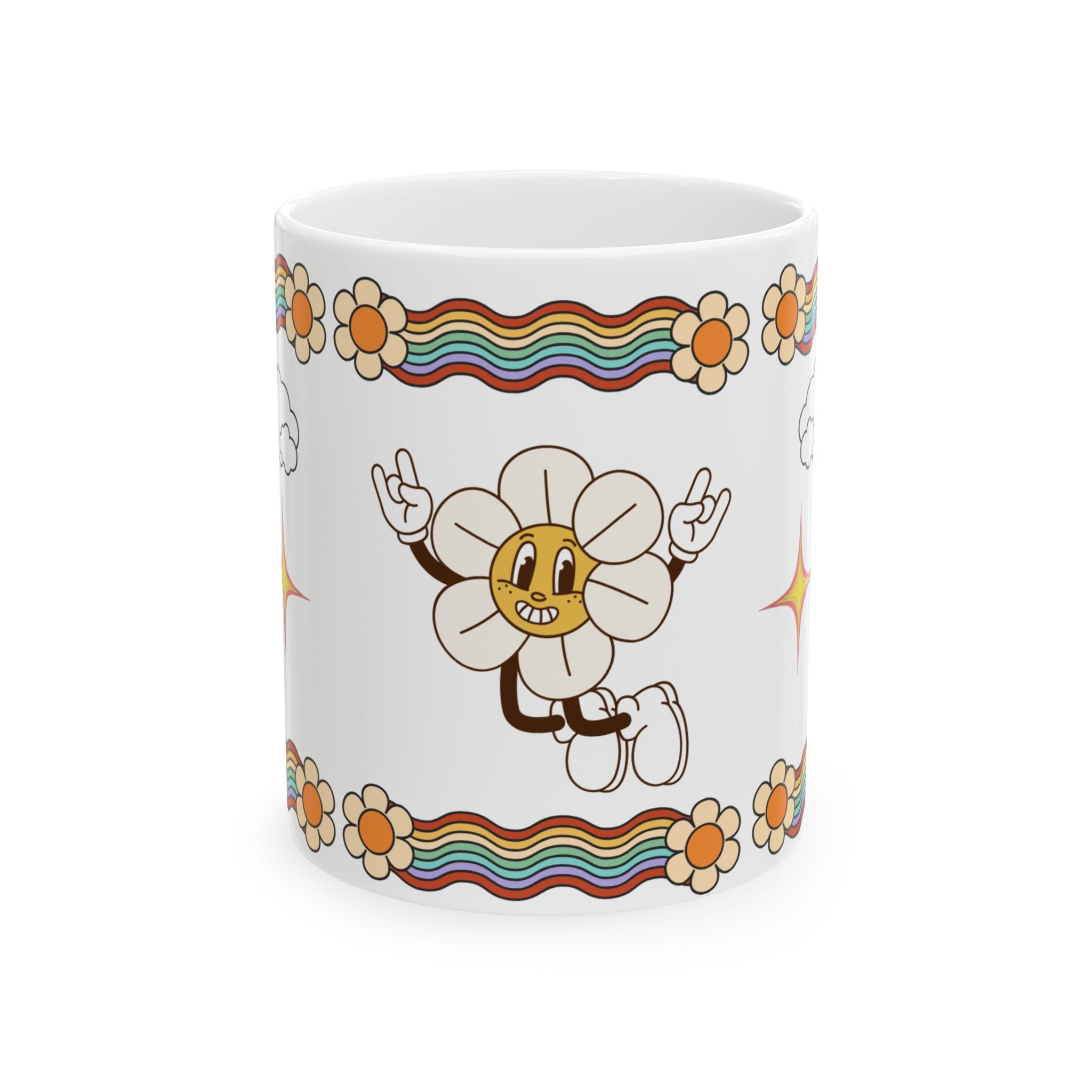 Retro Groovy 70s Smiling Daisy Rainbow mug | Ceramic Mug