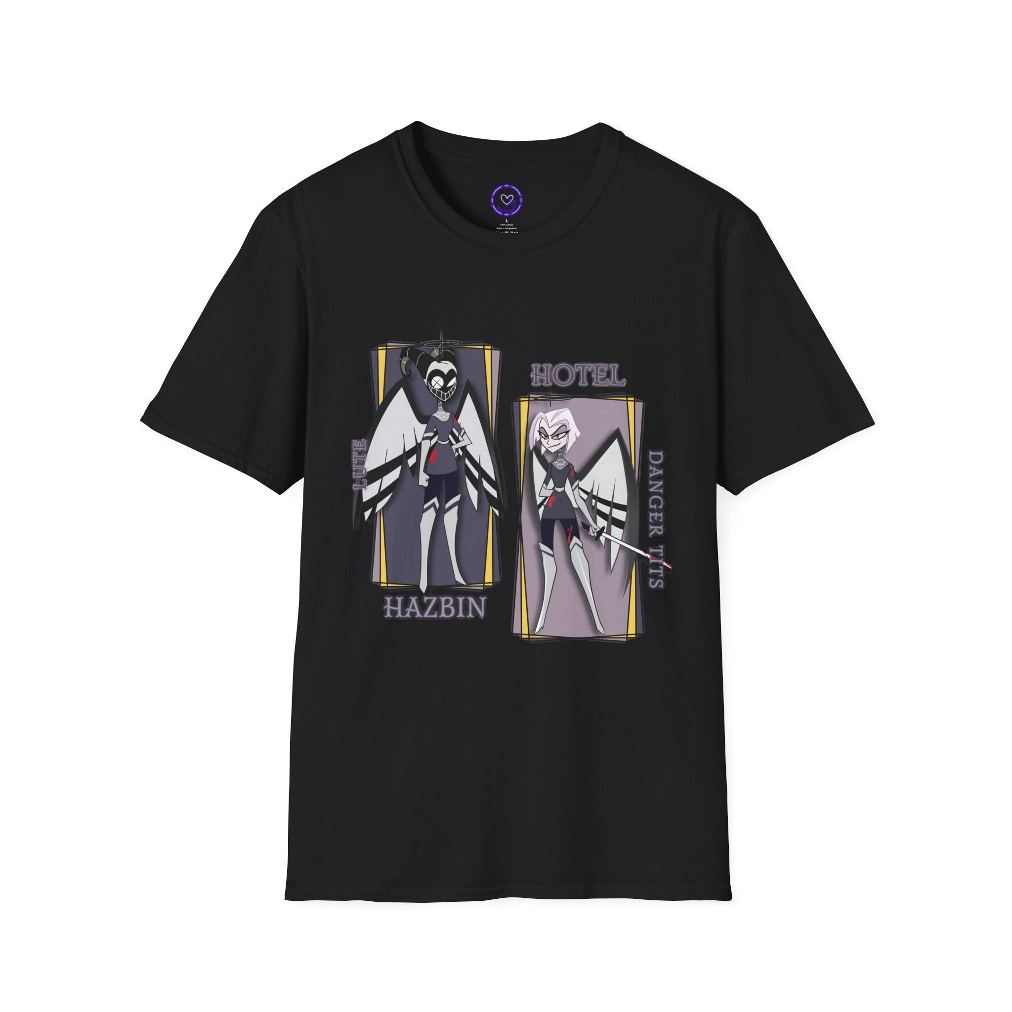 Lute Hazbin Hotel Characters T-Shirt | Angel Dust & Alastor Illustration