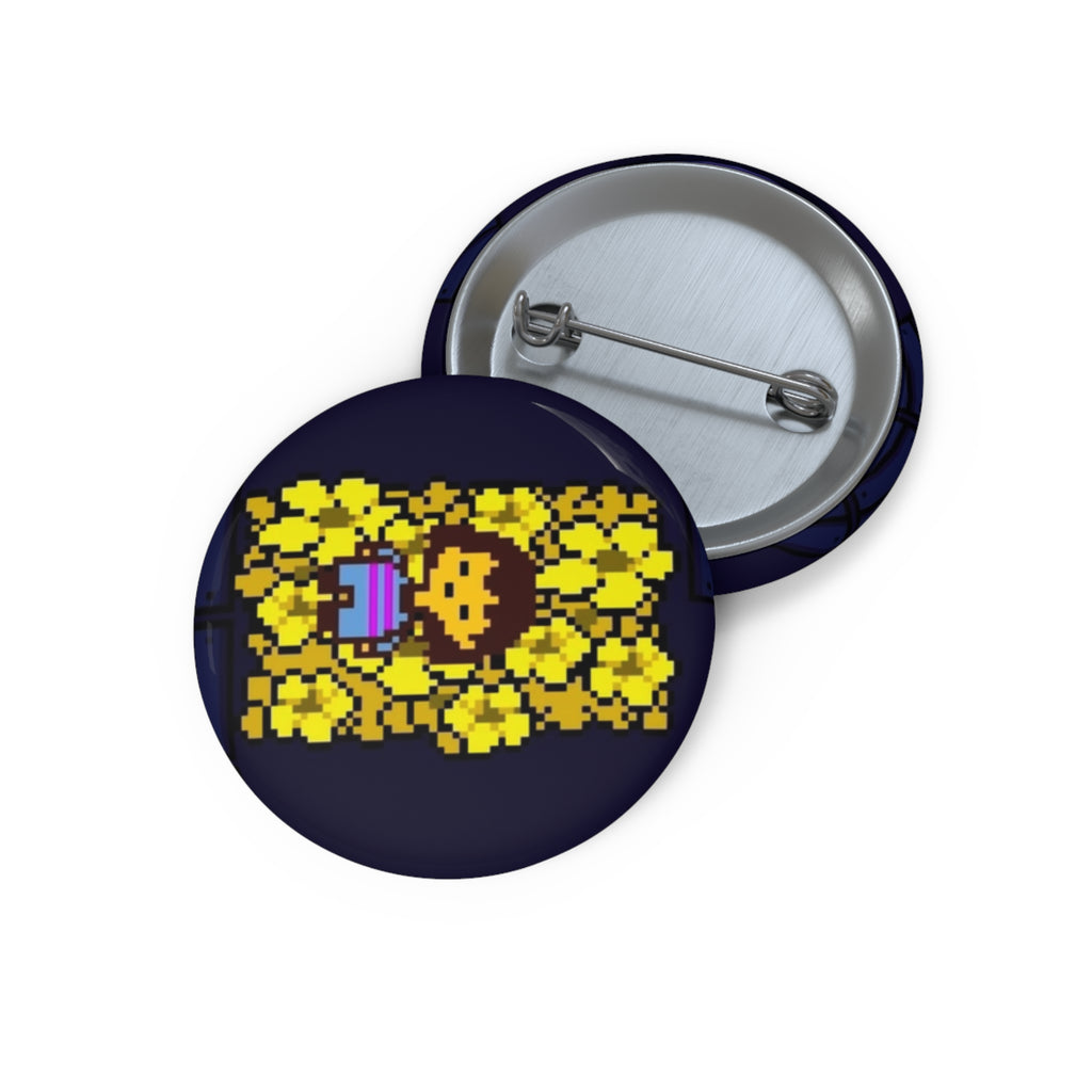 Undertale Frisk Pixel Character in Yellow Flowers Pin Button | Gaming Pixel Art Button