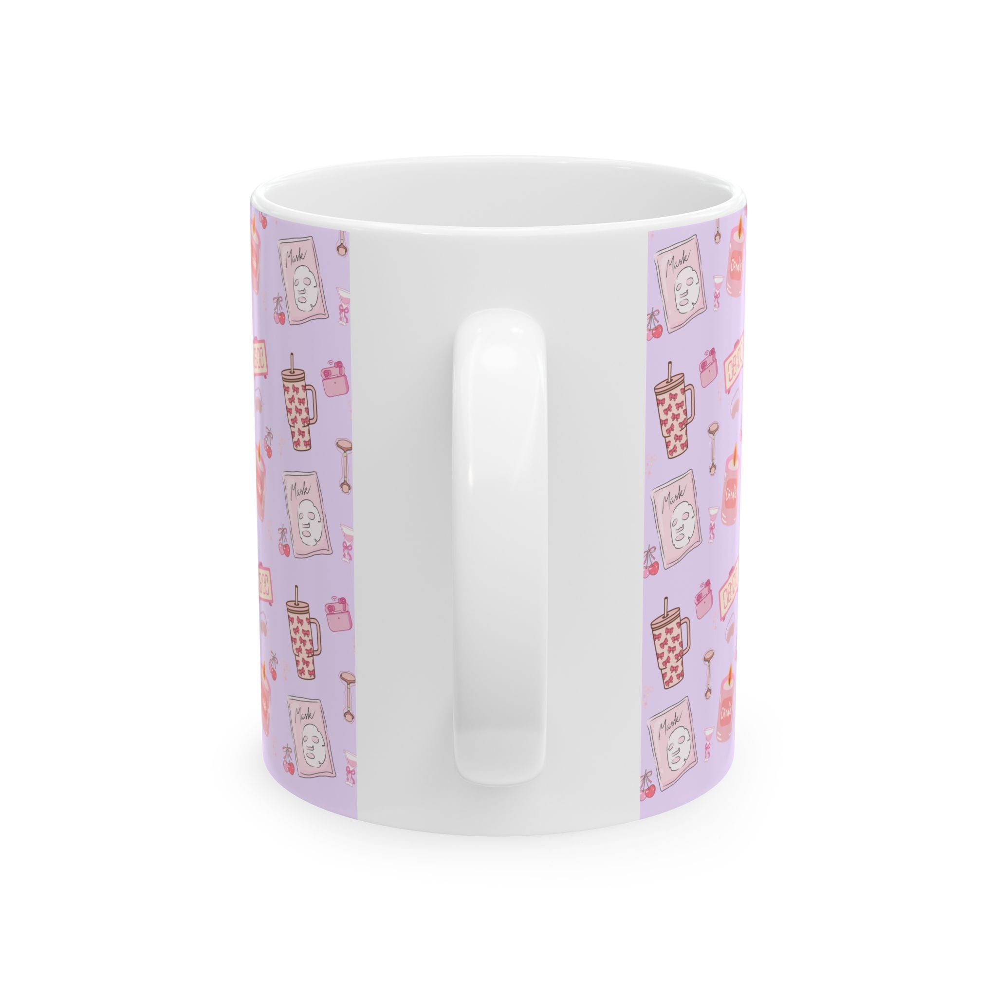 Kawaii Pink Self Care Bubble Tea Pattern Mug | Preppy Girly Cute Boba & Sweets Ceramic Mug