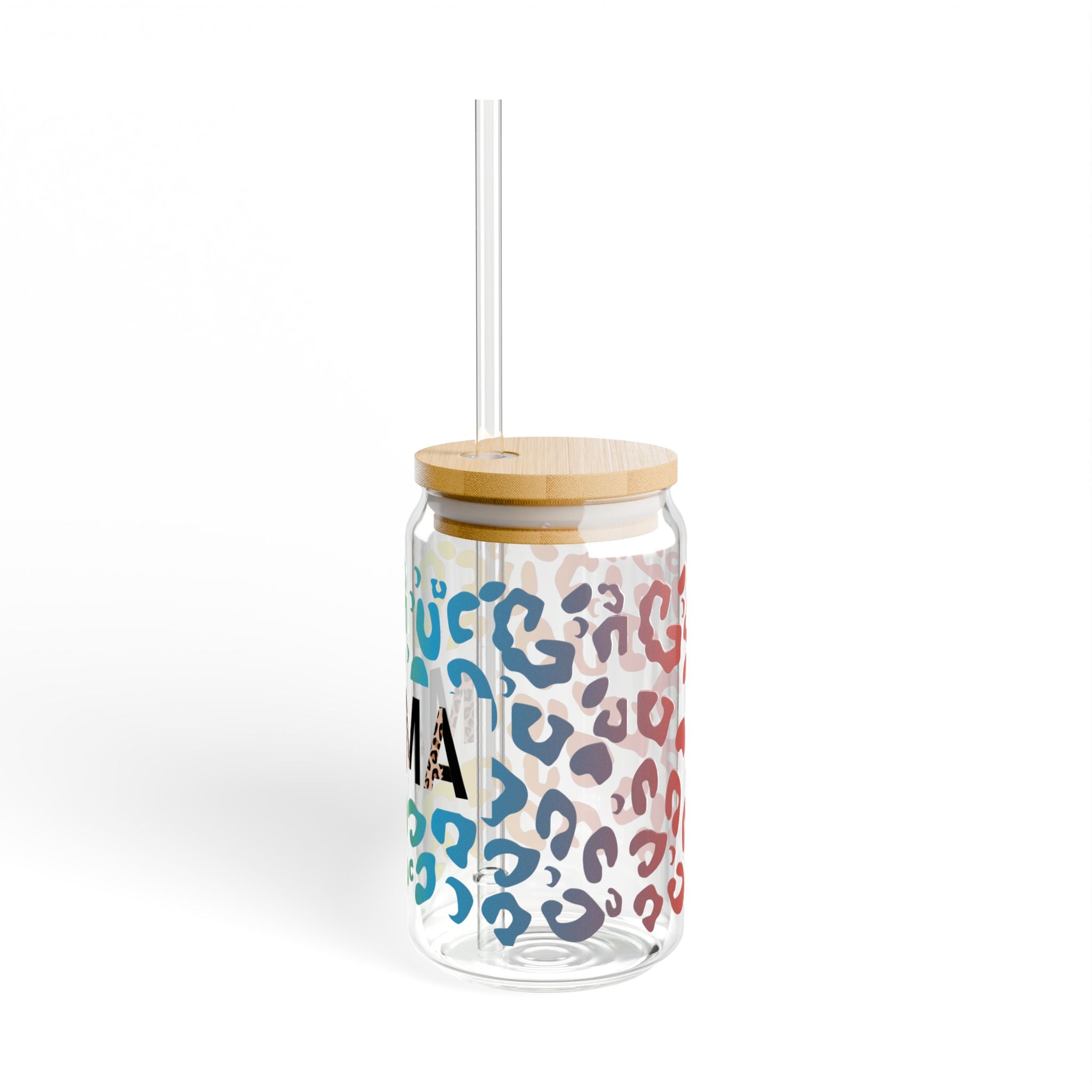 Colorful Leopard Mama Sipper Glass | 16oz Straw Tumbler