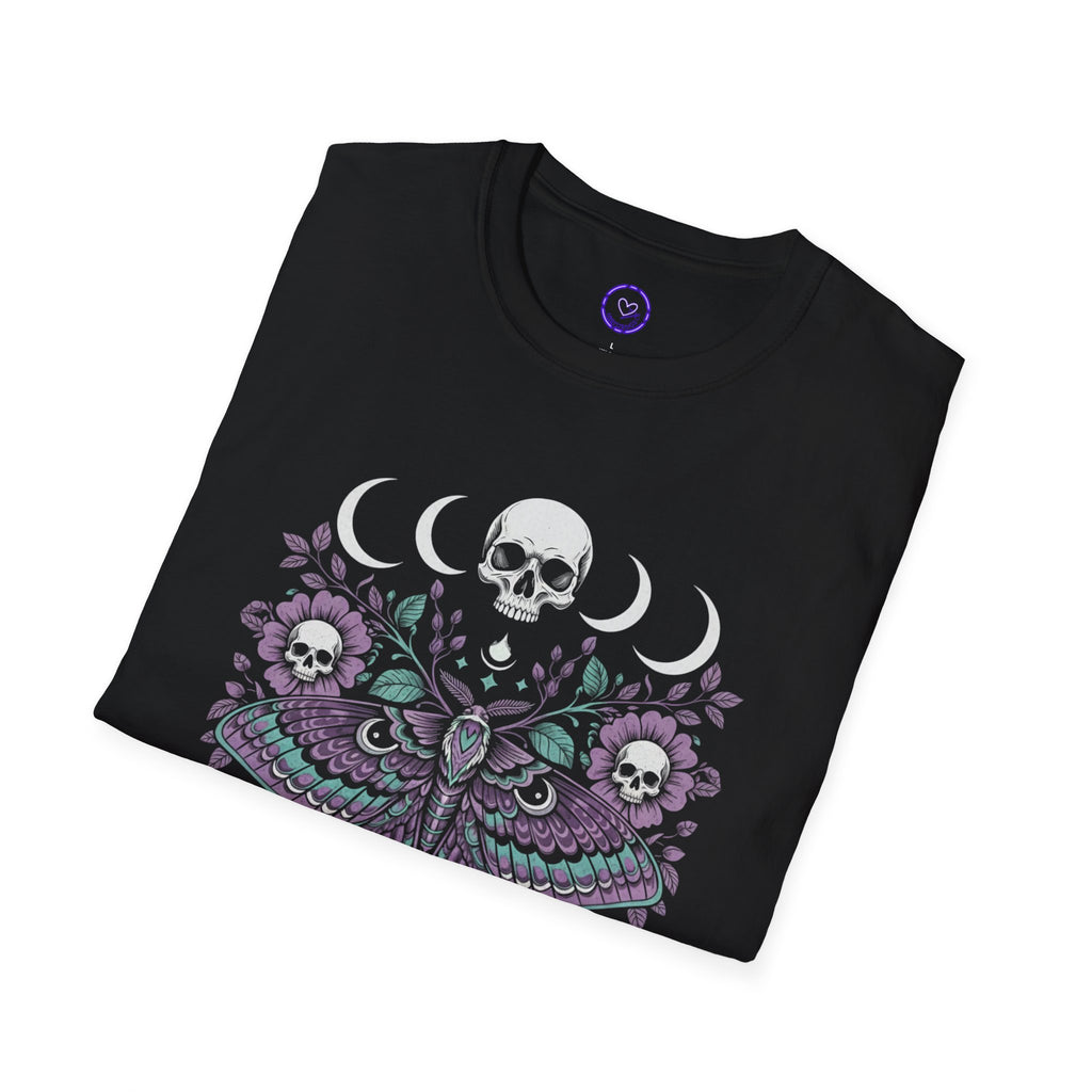 Moth Skull Moon Phases T-Shirt | Gothic Moth and Roses