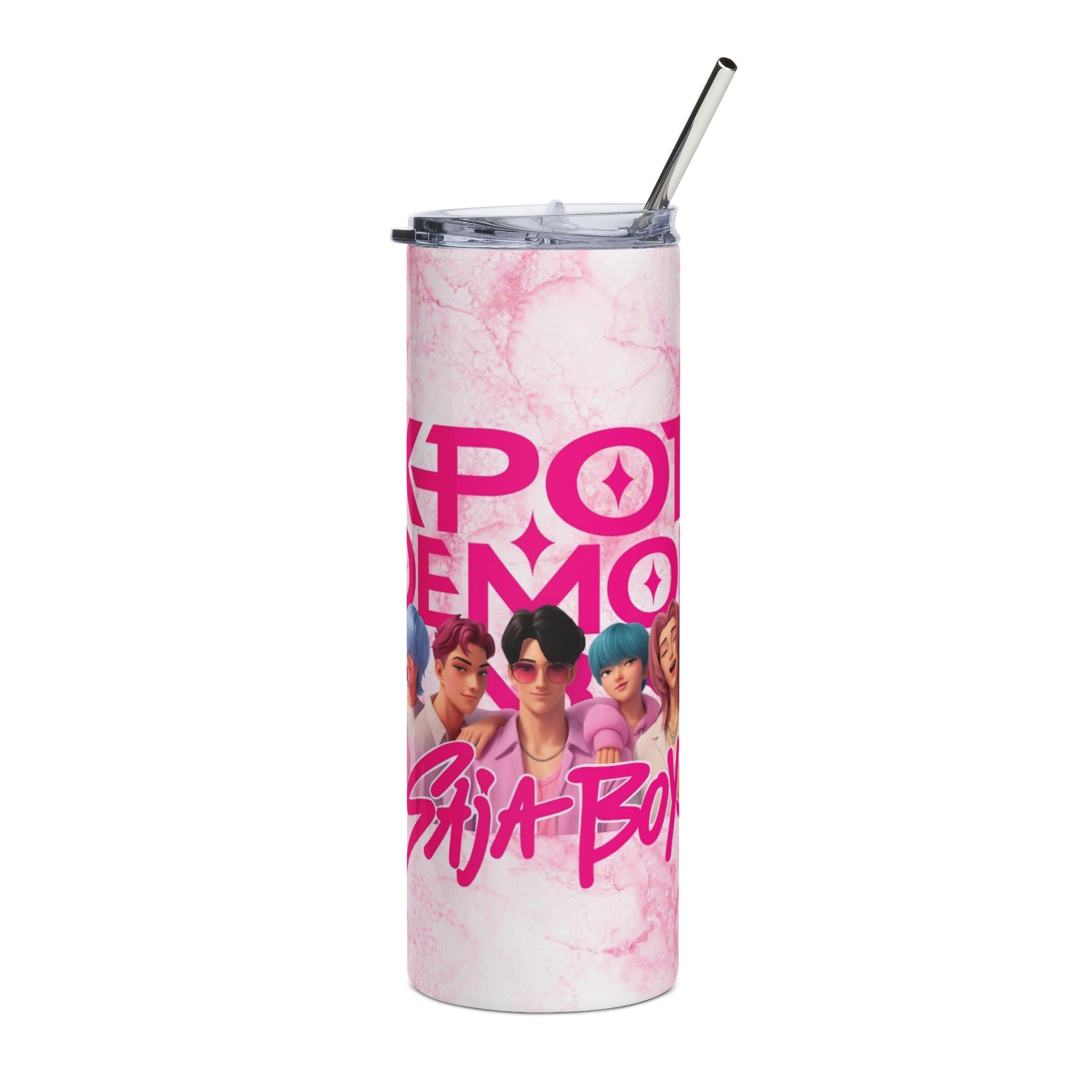 Kpop Demon Hunters Saja Boys Design Tumbler | 20oz Stainless Steel Pink Marble Fan Drinkware