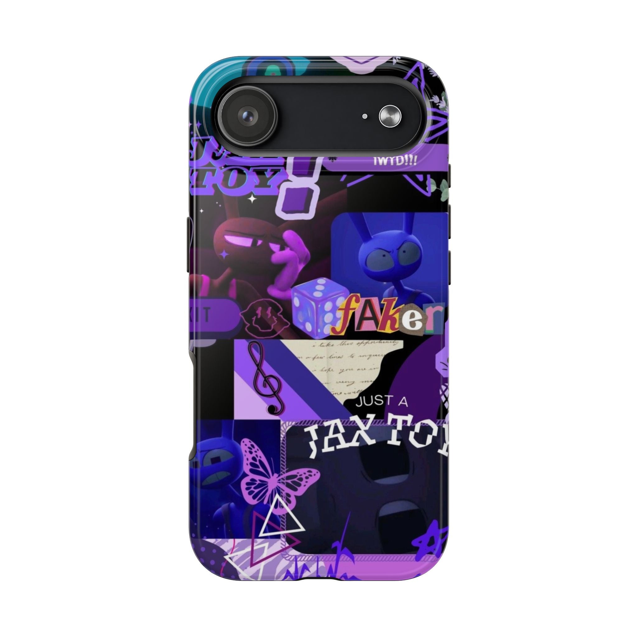 The Amazing Digital Circus Jax Purple Collage Graphic Tough Phone Case | Retro Icons, Dice, Butterfly