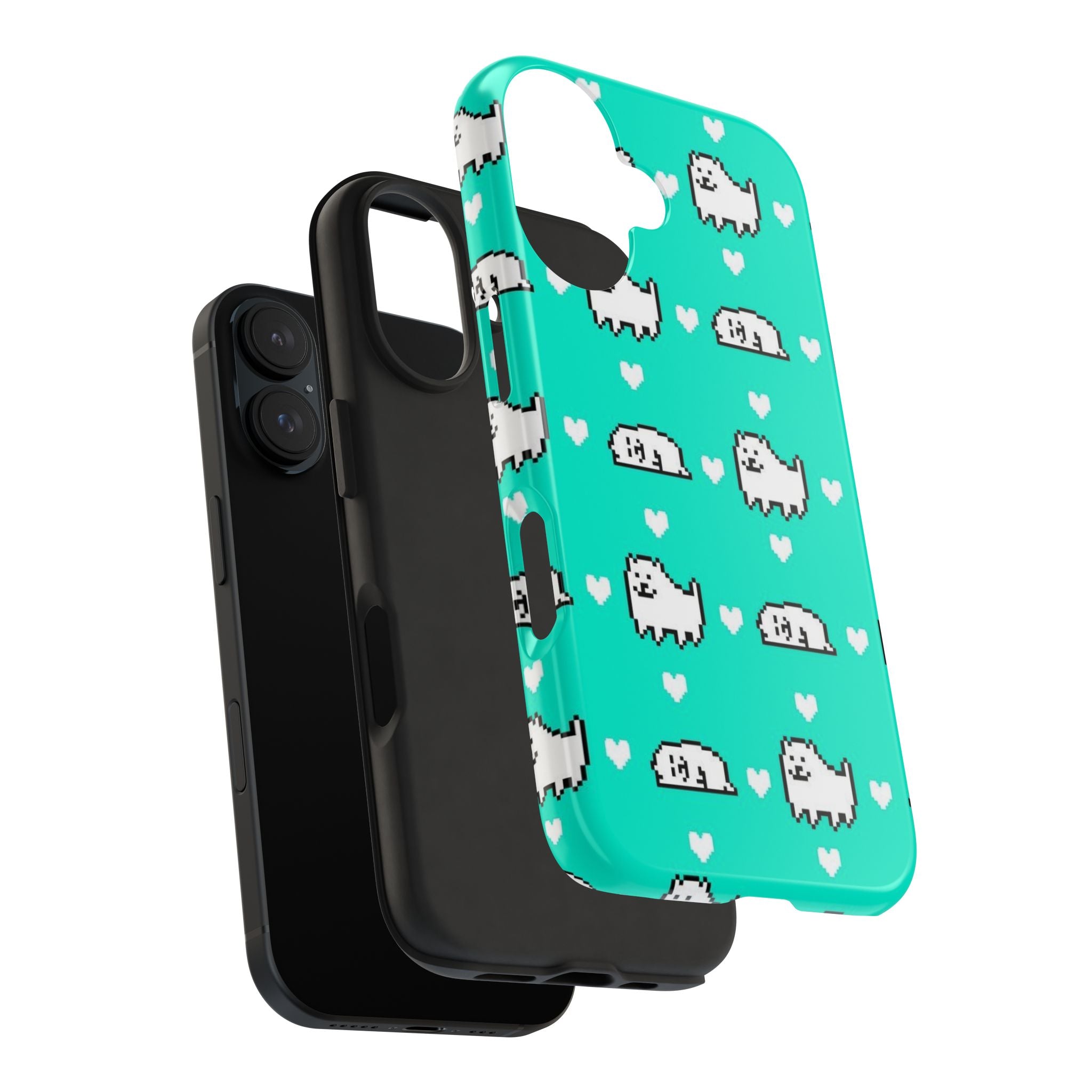 Undertale Cute Teal Kawaii Pixel Dog Pattern Phone Case | Cute Hearts Tough Phone Cases