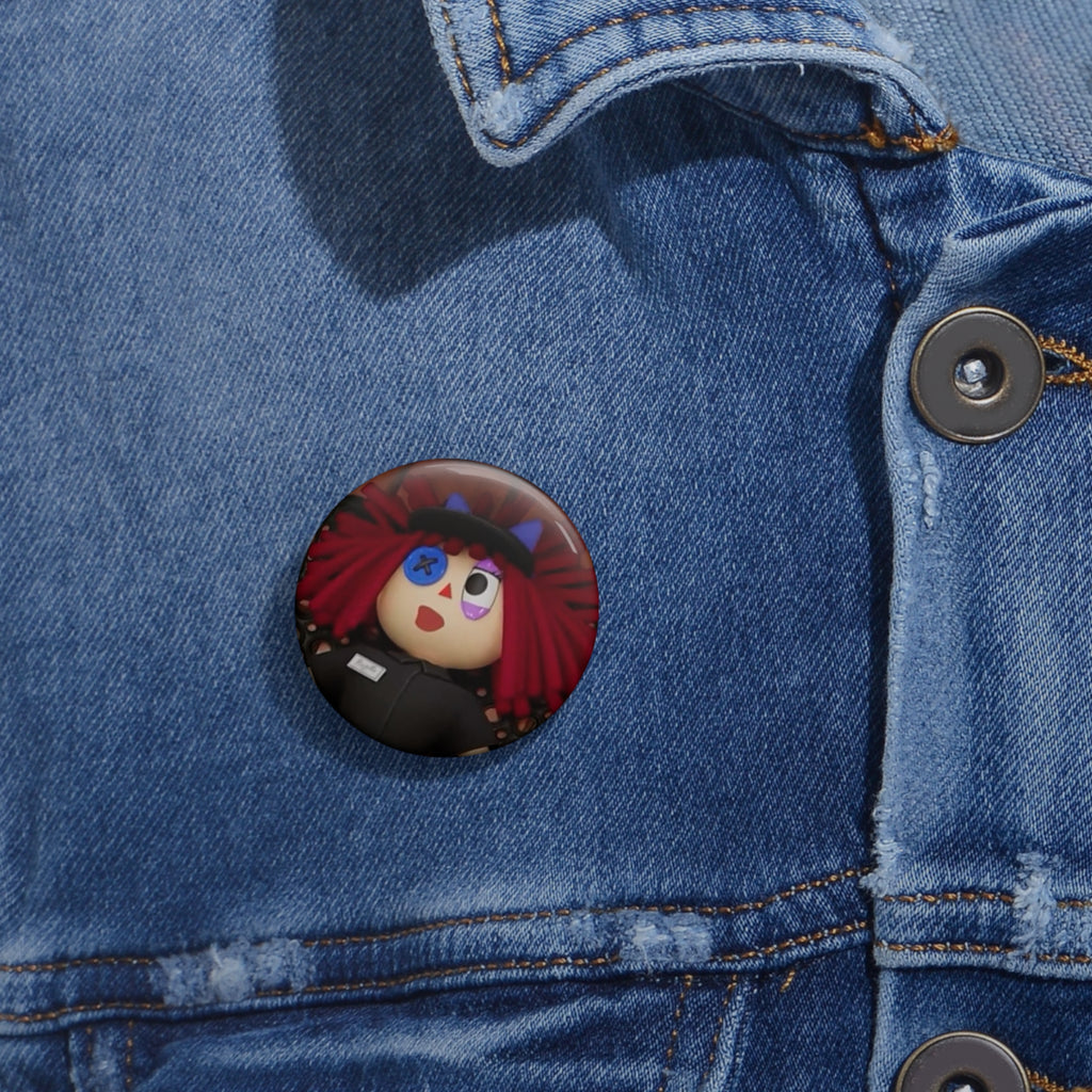 the Amazing Digital Circus Ragatha Red Haired Doll Face Pin Button | 1.25" Round Button