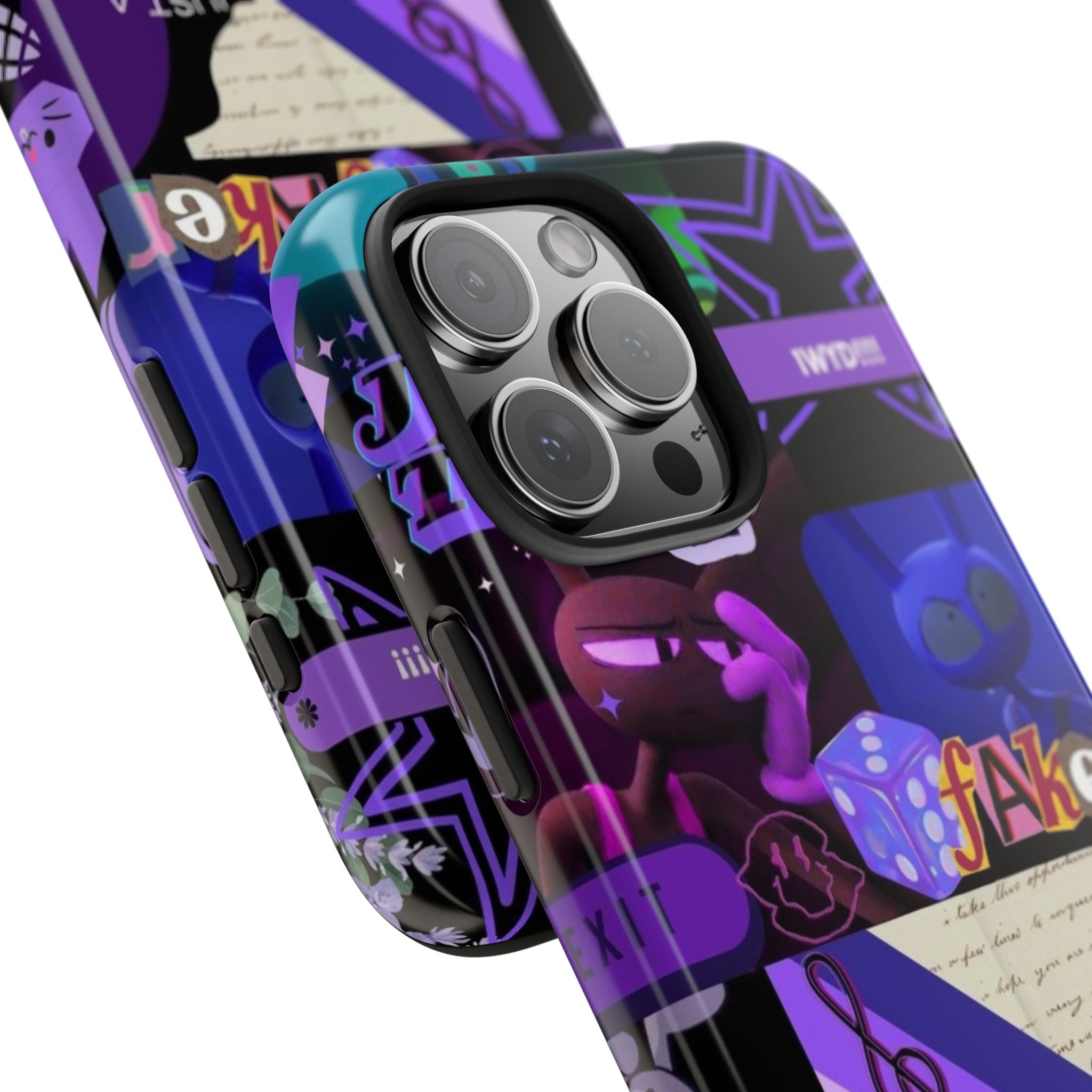 The Amazing Digital Circus Jax Purple Collage Graphic Tough Phone Case | Retro Icons, Dice, Butterfly