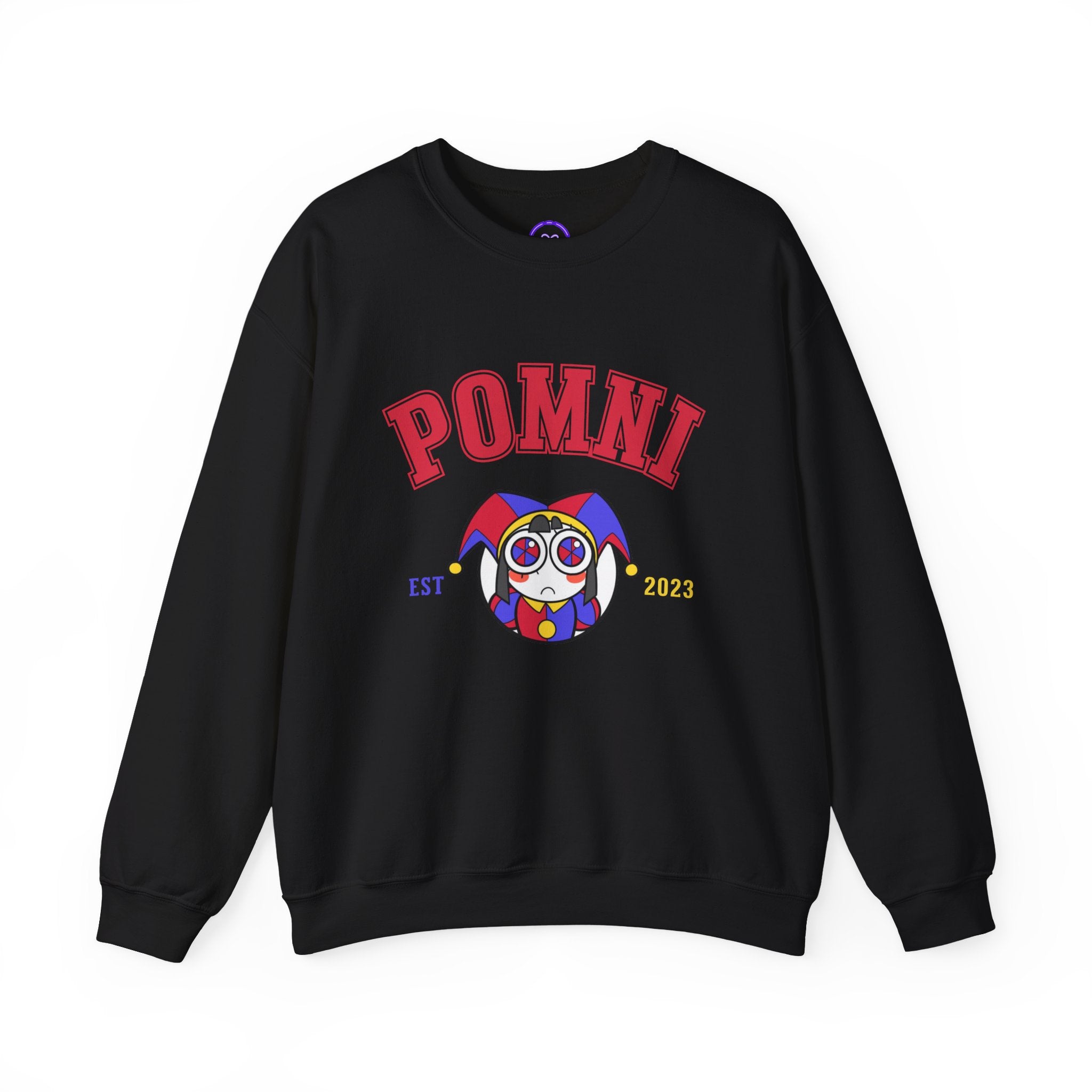 Pomni The Amazing Digital Circus Varsity Jester Character Crewneck Sweatshirt | Cartoon Clown Logo