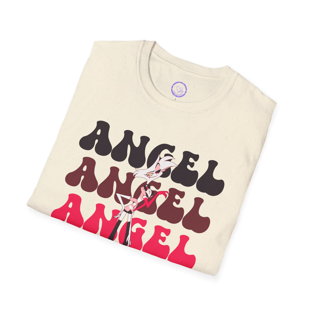 Angel Dust Hazbin Hotel Retro Text T-Shirt | Layered Typography, Fashion Silhouette