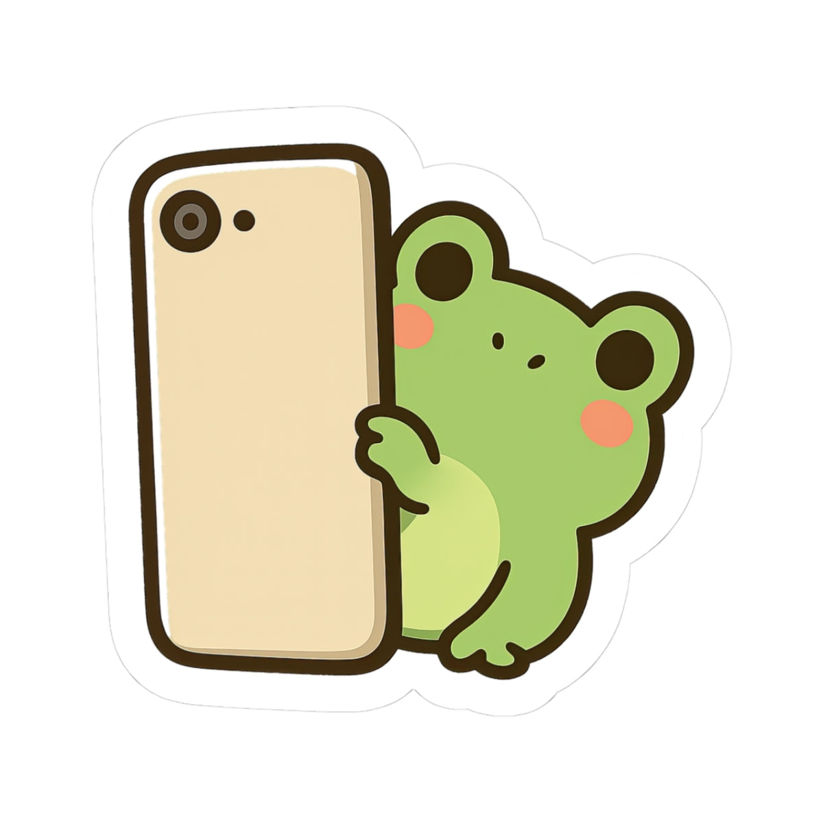 Cute Frog Peeking with Phone Sticker | Kiss-Cut Sticker