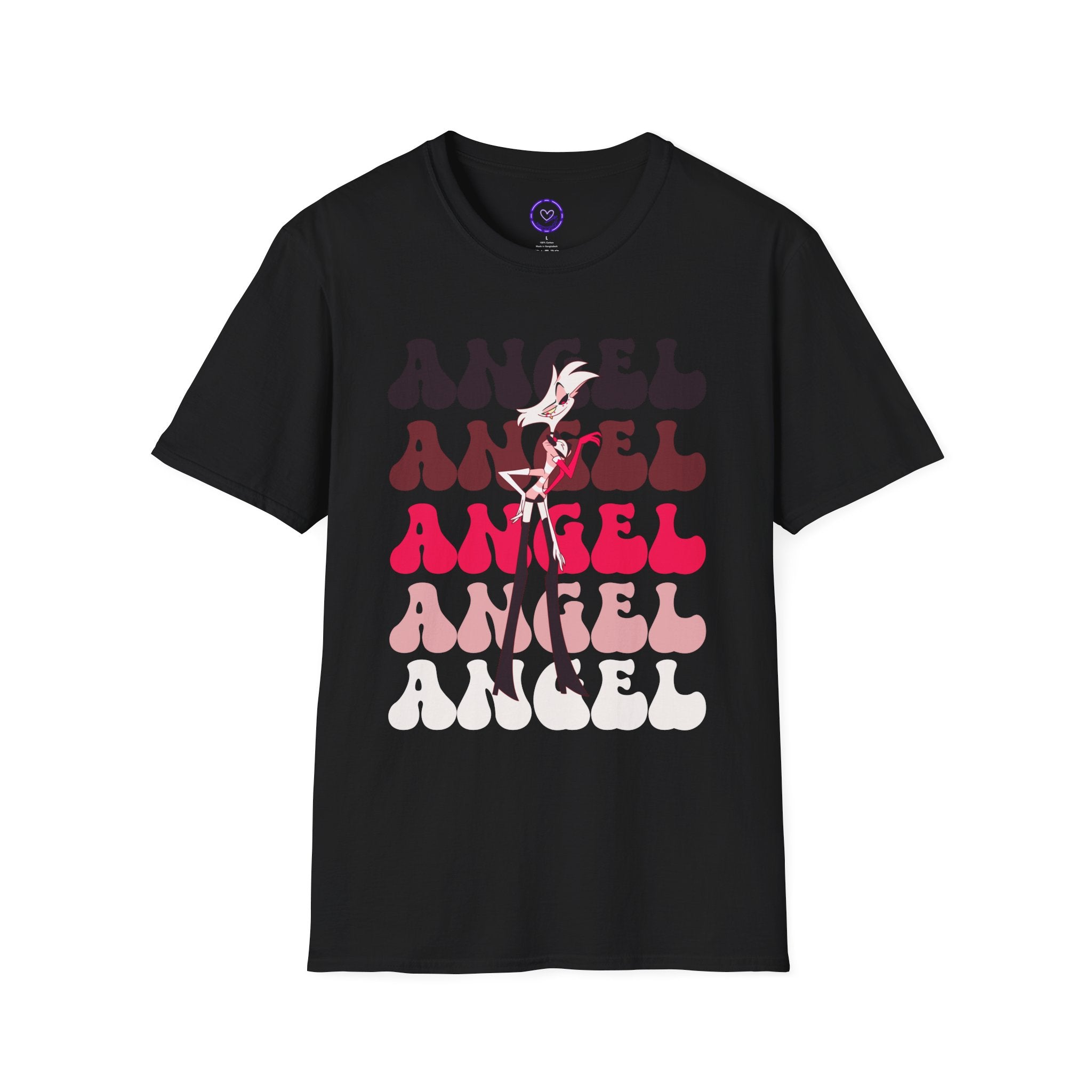 Angel Dust Hazbin Hotel Retro Text T-Shirt | Layered Typography, Fashion Silhouette
