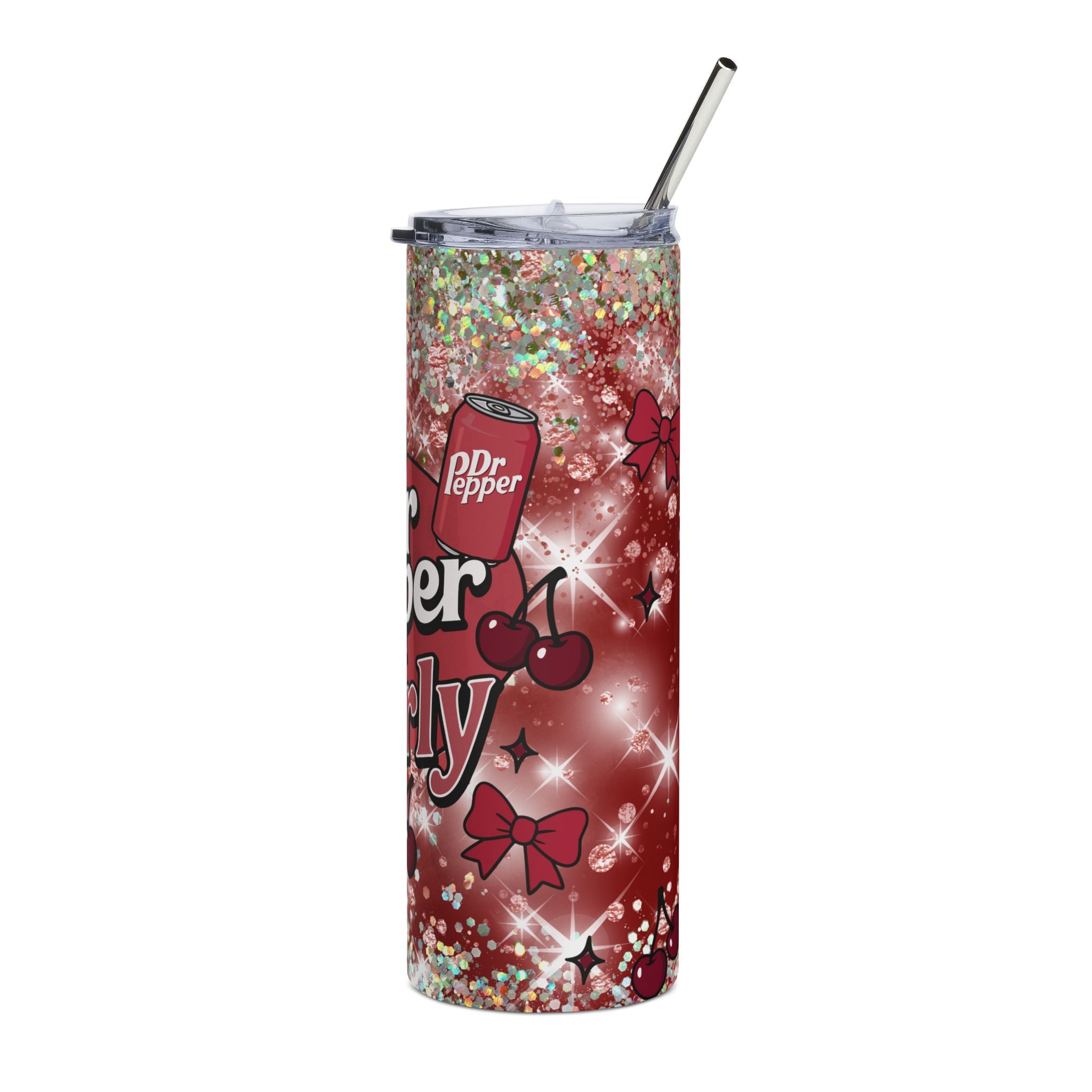 Dr Pepper Girly Tumbler | 20oz Stainless Steel Sparkle Cherry Design