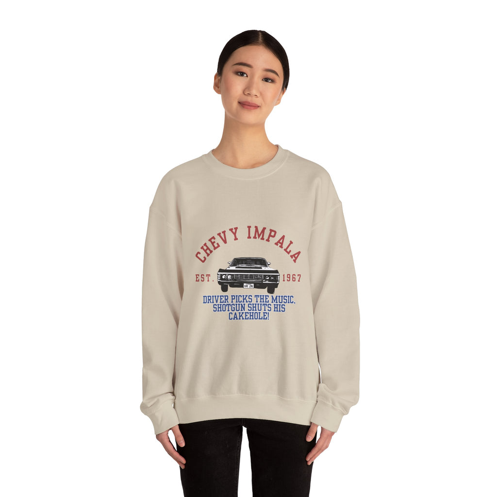 Supernatural Chevy Impala Varsity 1967 Crewneck Sweatshirt | Classic Car Vintage Style