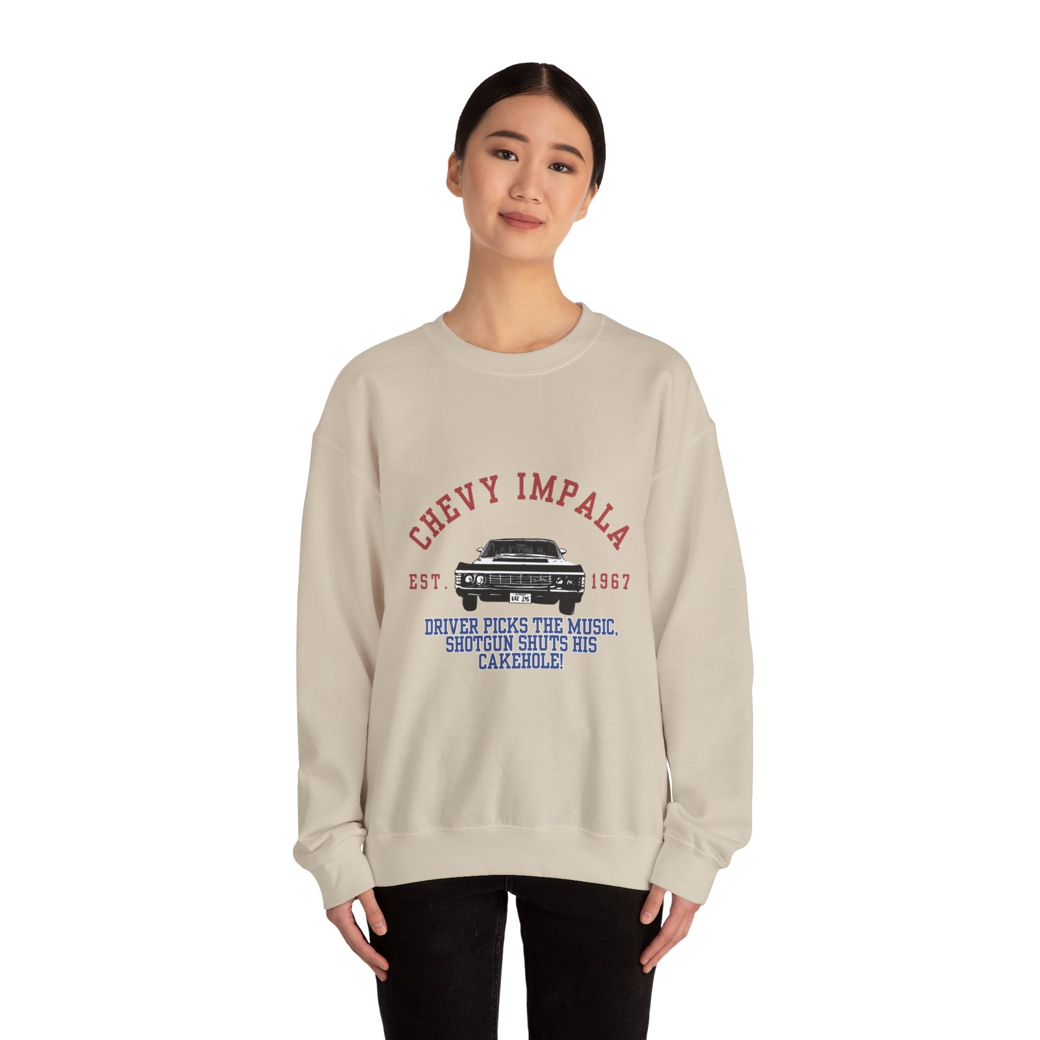 Supernatural Chevy Impala Varsity 1967 Crewneck Sweatshirt | Classic Car Vintage Style