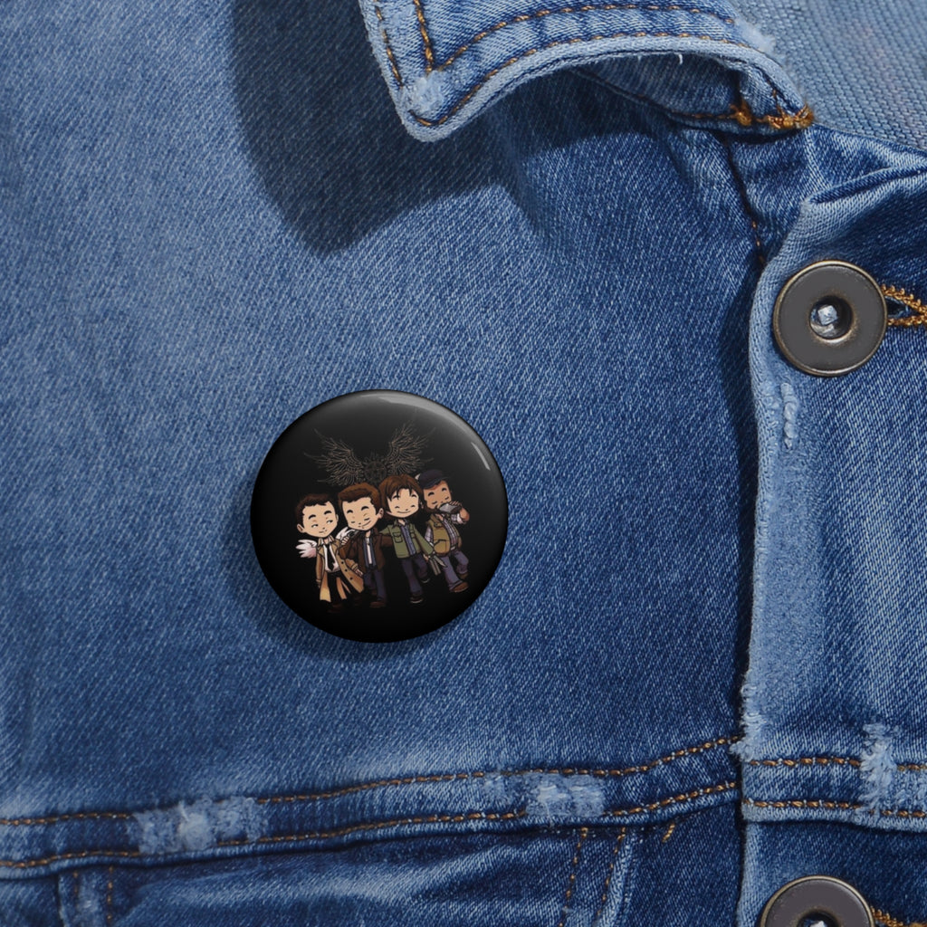 Supernatural Winchesters Chibi Hunters Illustration Pin Button | Round Enamel Badge