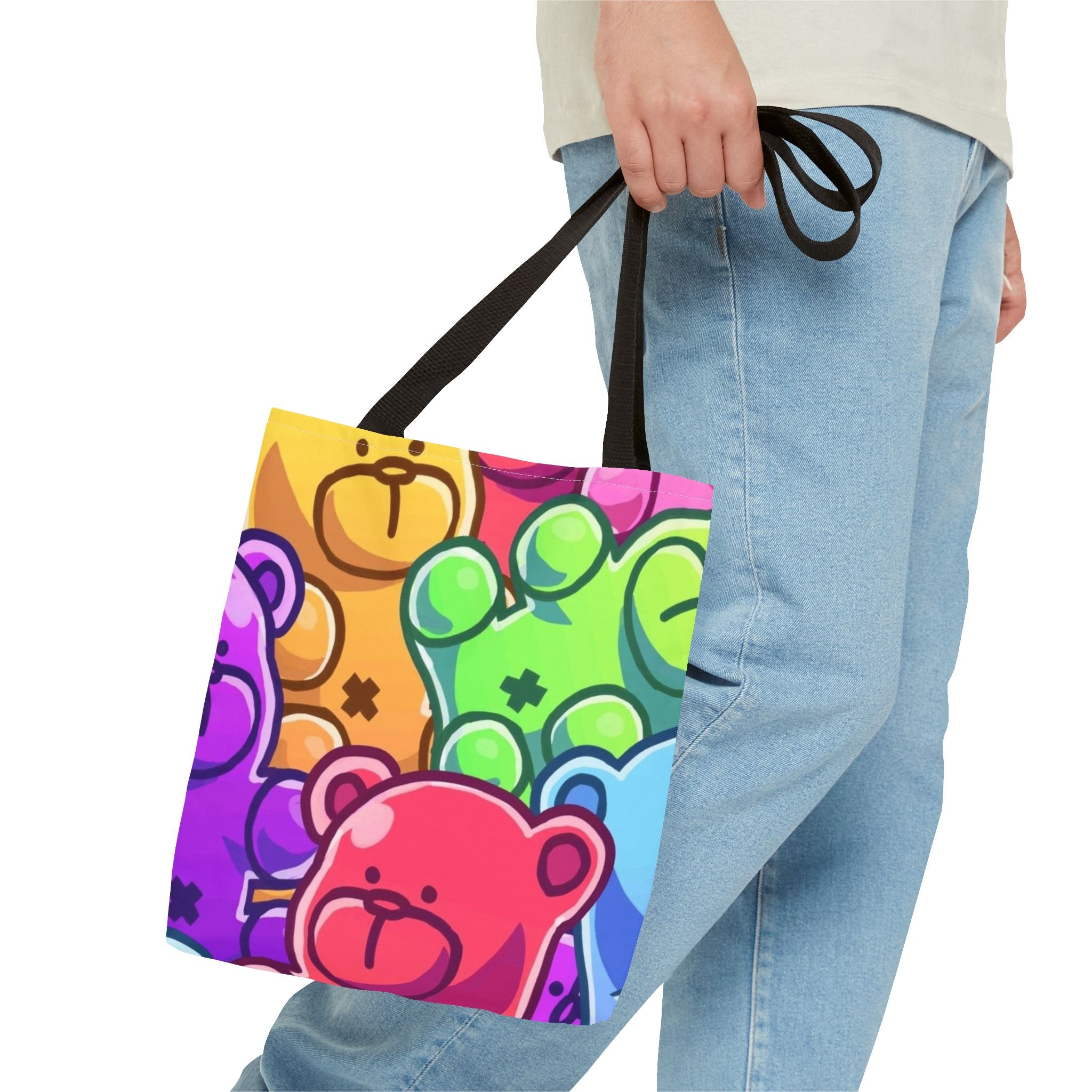 Rainbow Gummy Bears Tote Bag | Colorful Candy Pop All-Over Print