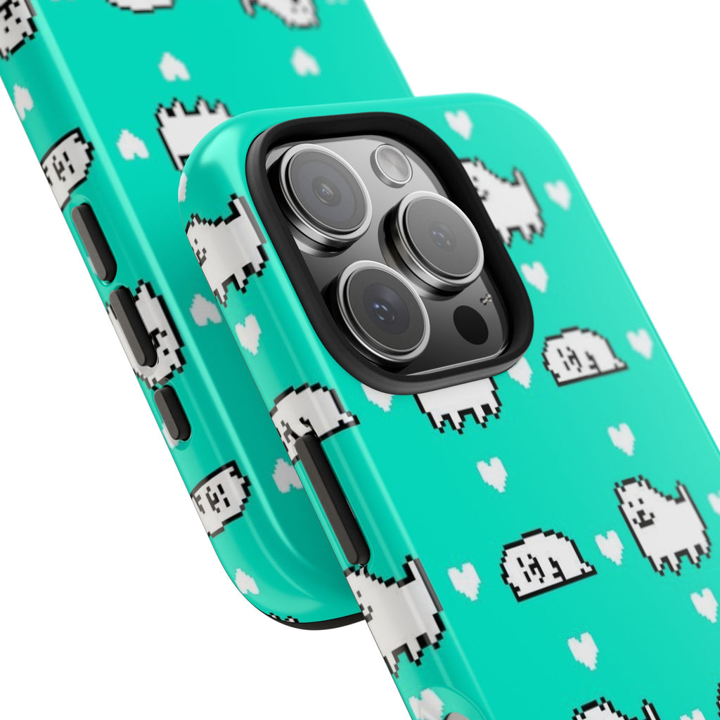 Undertale Cute Teal Kawaii Pixel Dog Pattern Phone Case | Cute Hearts Tough Phone Cases