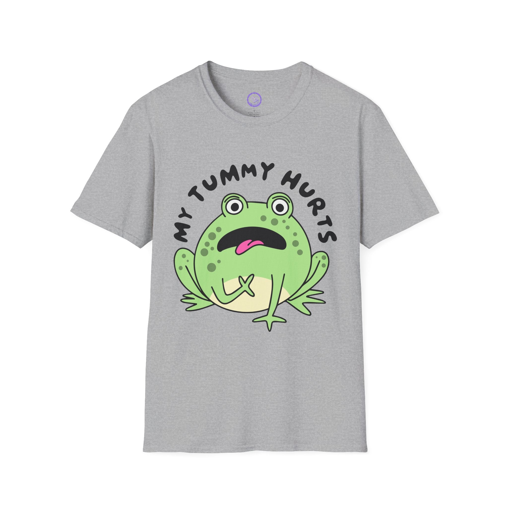 Tummy Issues Sick Frog Illustration T-Shirt | "My Tummy Hurts" Cartoon Frog Tee