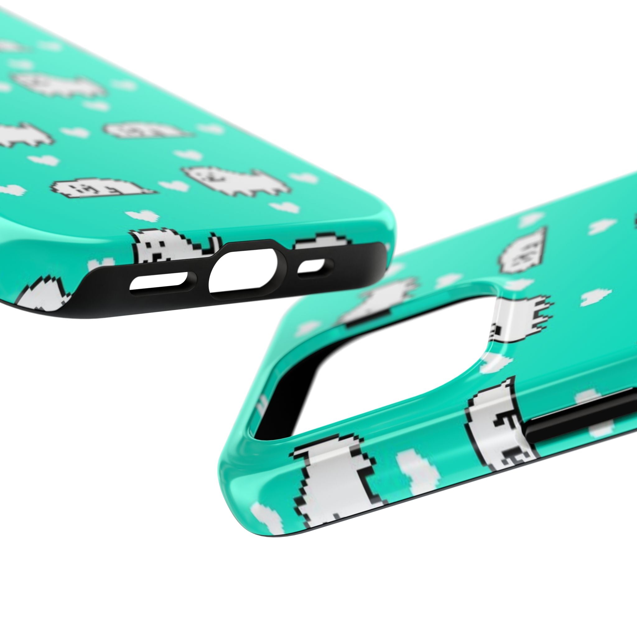 Undertale Cute Teal Kawaii Pixel Dog Pattern Phone Case | Cute Hearts Tough Phone Cases