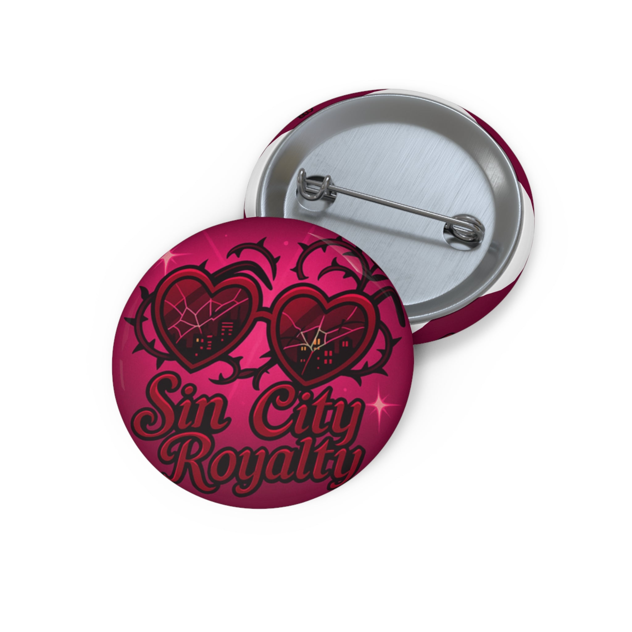 Hazbin Hotel Valentino Inspired Sin City Royalty heart logo Pin Button | enamel-style round pin