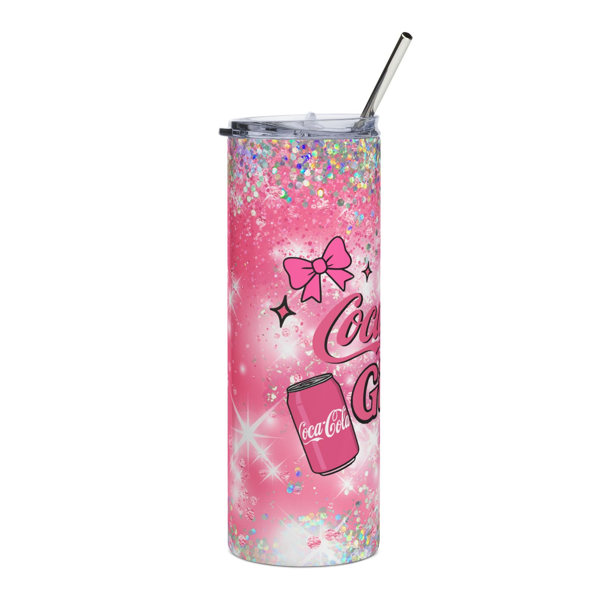 Pink Coke Coca-Cola Girly Tumbler | 20oz Stainless Steel Sparkle Can Design